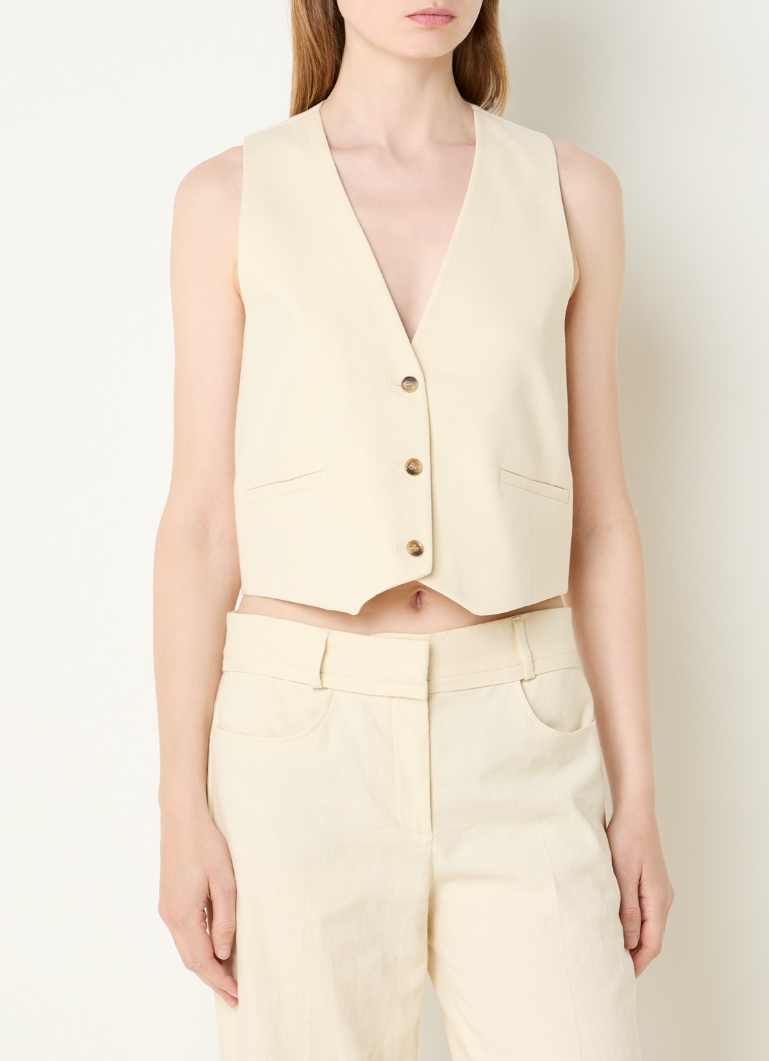 ba&sh Caela gilet in linnenblend - detail beige