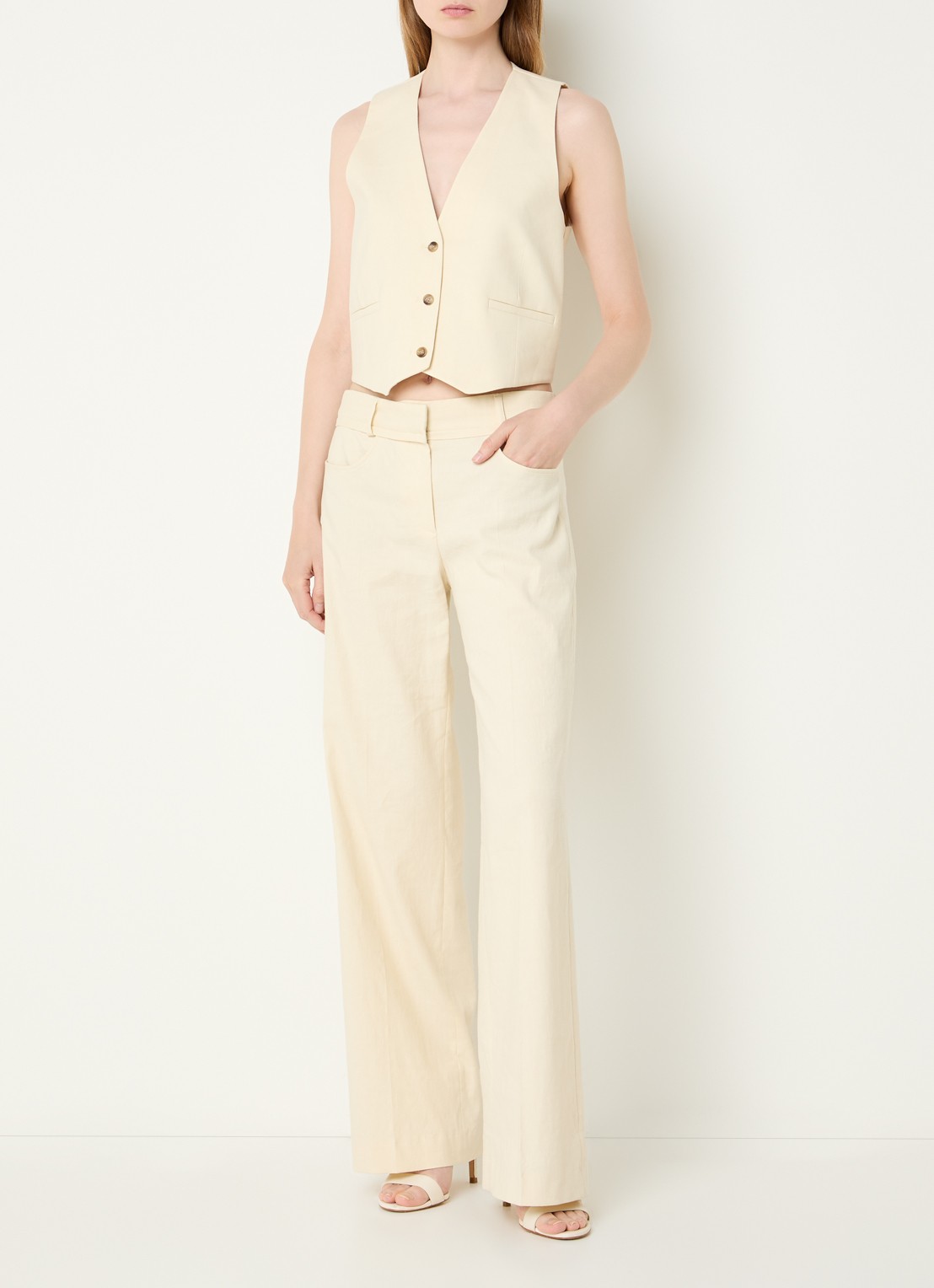 ba&sh Caela gilet in linnenblend - voorkant 3 beige