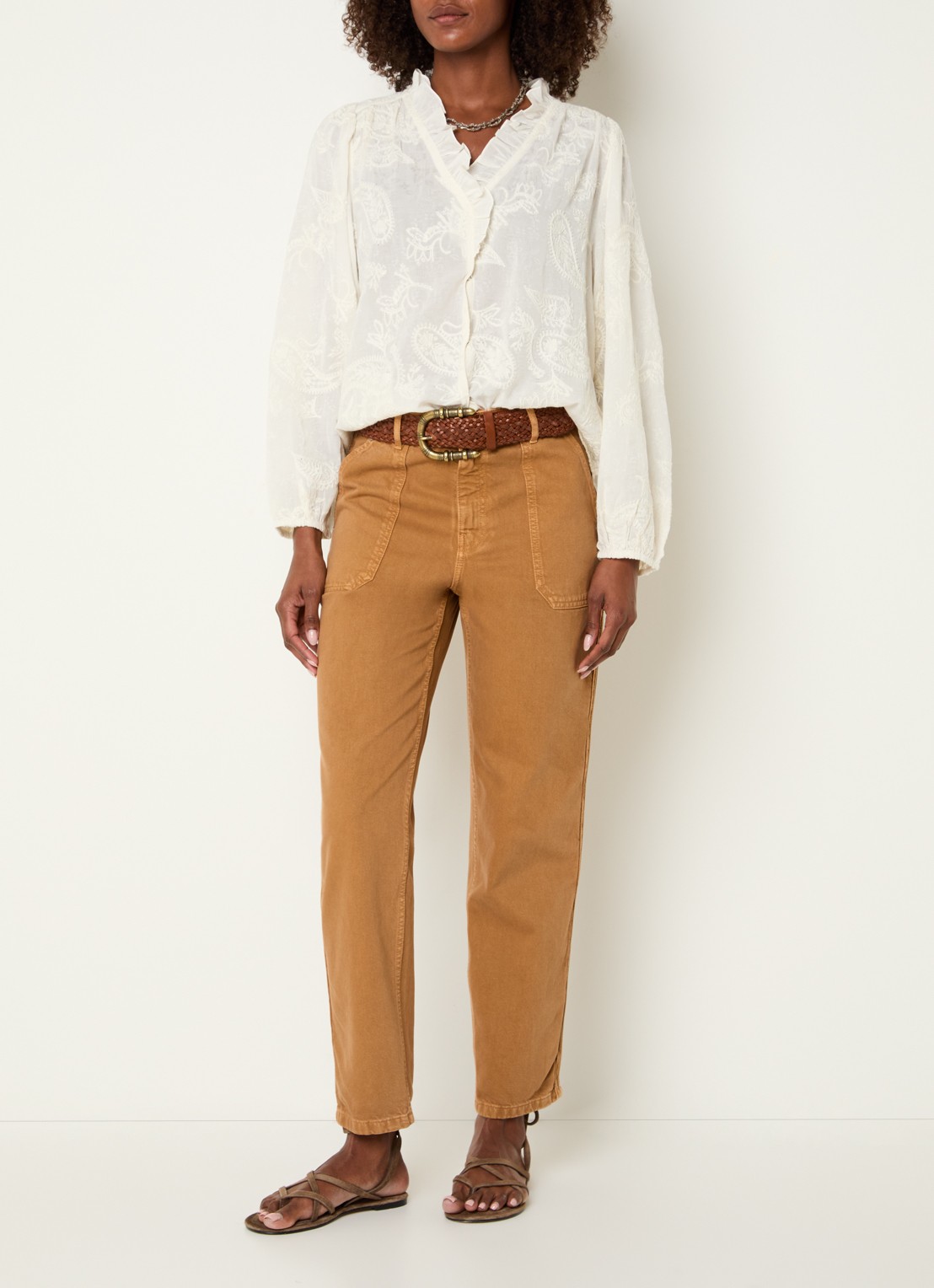 ba&sh Cali high waist straight leg jeans met gekleurde wassing - voorkant 3 camel