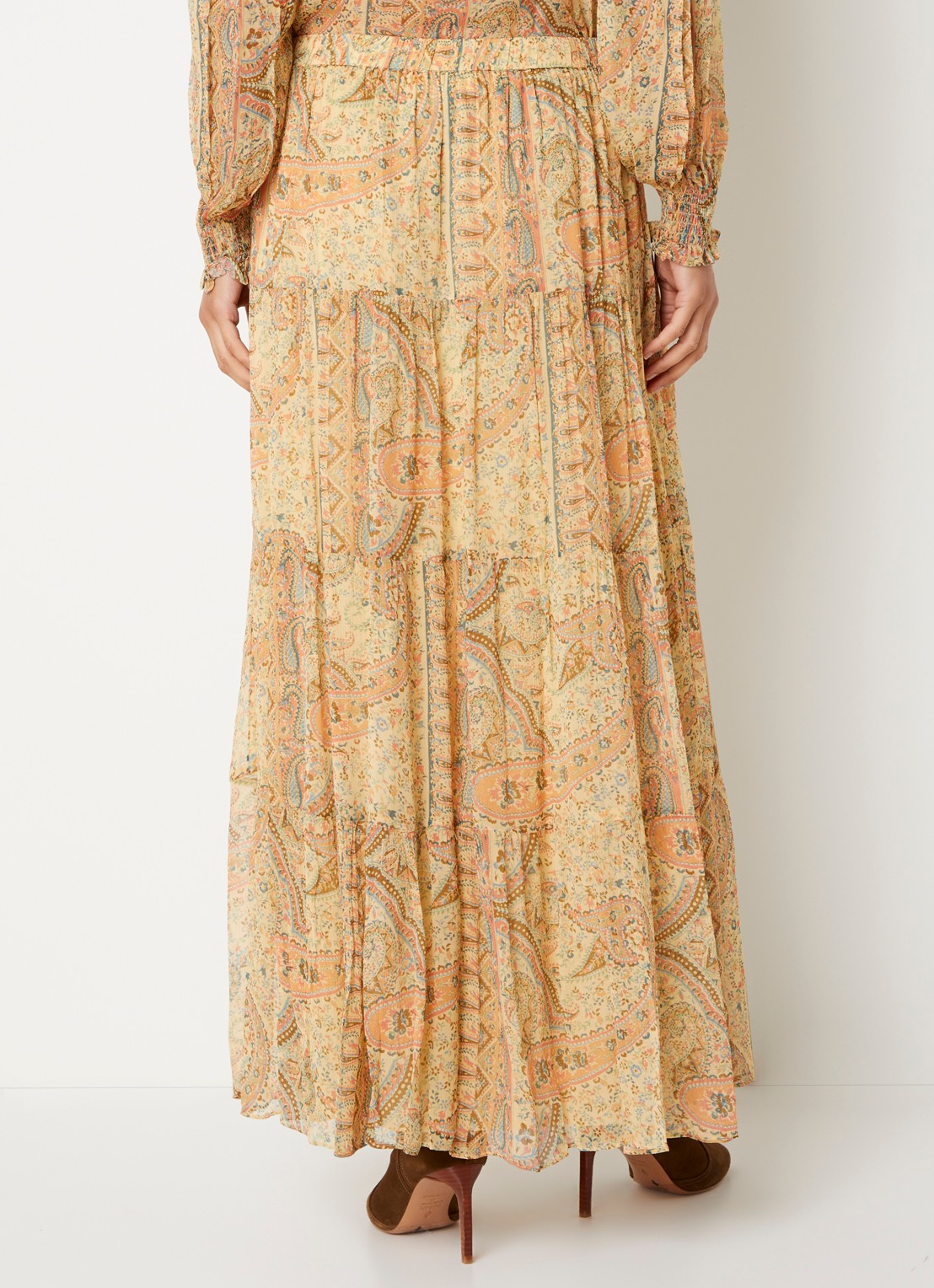 ba&sh Cali midi rok met print - achterkant 2 camel