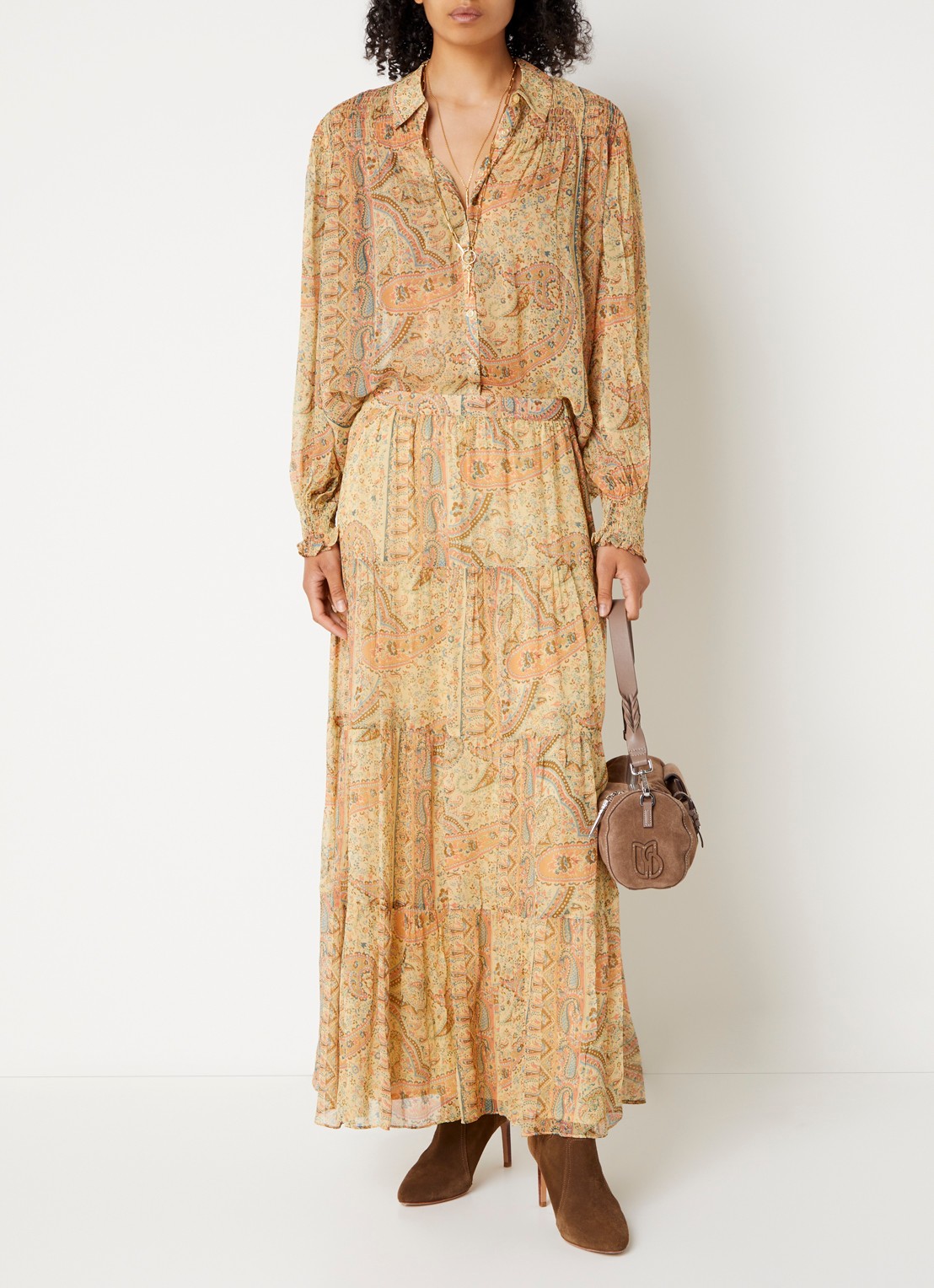 ba&sh Cali midi rok met print - voorkant 4 camel