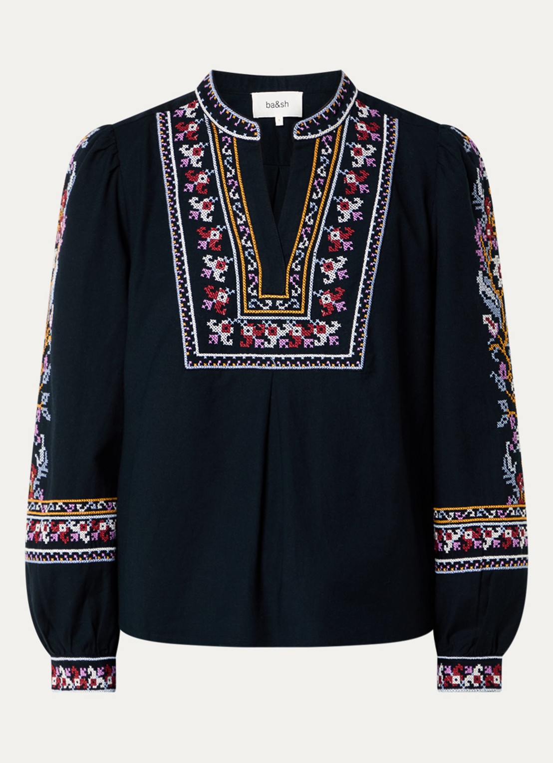 ba&sh Caloe tuniek in linnenblend met borduring - voorkant 3 donkerblauw