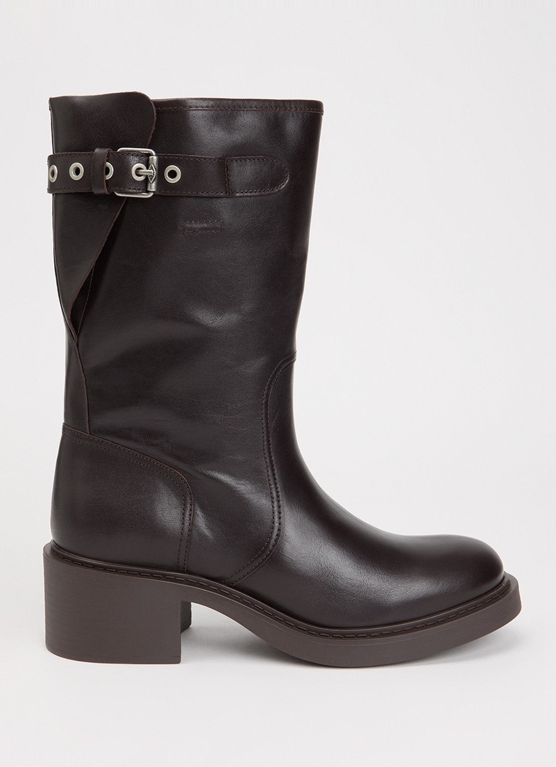 ba&sh Cameron biker boot van kalfsleer - voorkant 4 chocoladebruin
