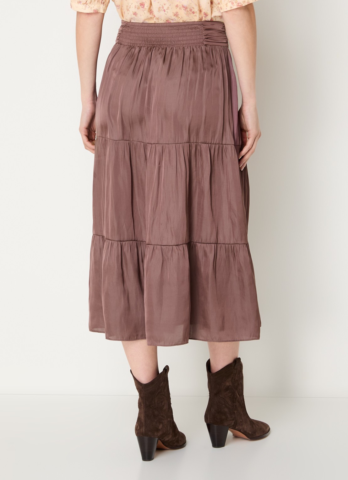 ba&sh Camyla midi rok van satijn - achterkant 2 donkerblauw