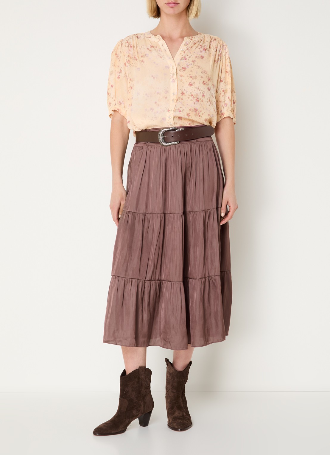 ba&sh Camyla midi rok van satijn - voorkant 4 donkerblauw