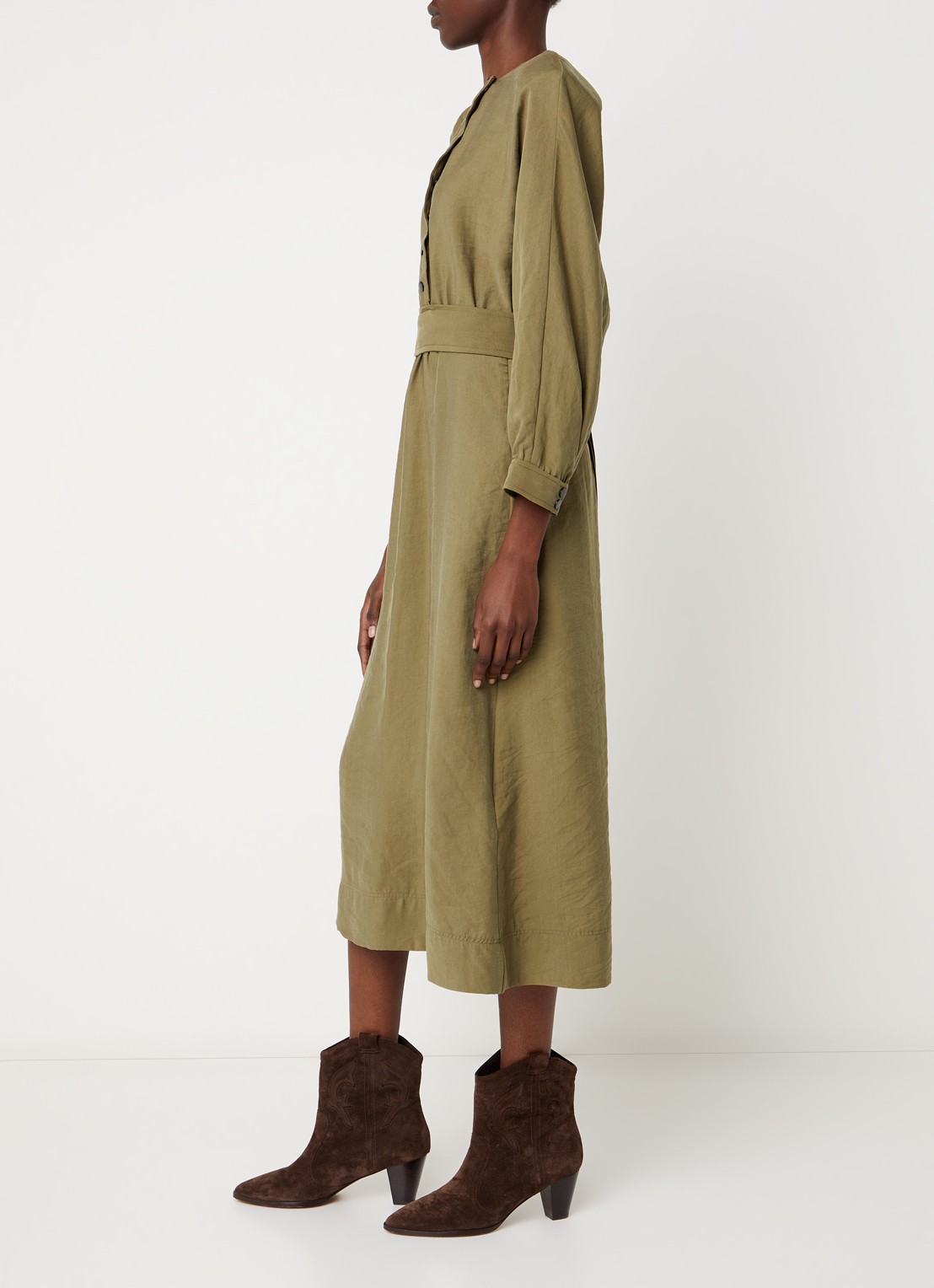 ba&sh Canny maxi tuniekjurk met ceintuur - voorkant 3 mosgroen