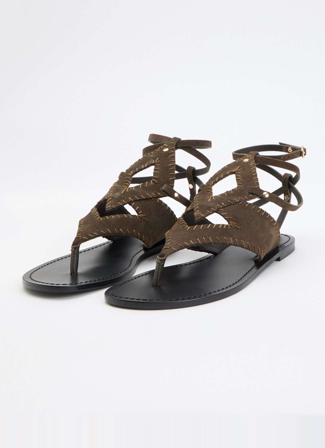 ba&sh Capri sandaal van suède - detail khaki