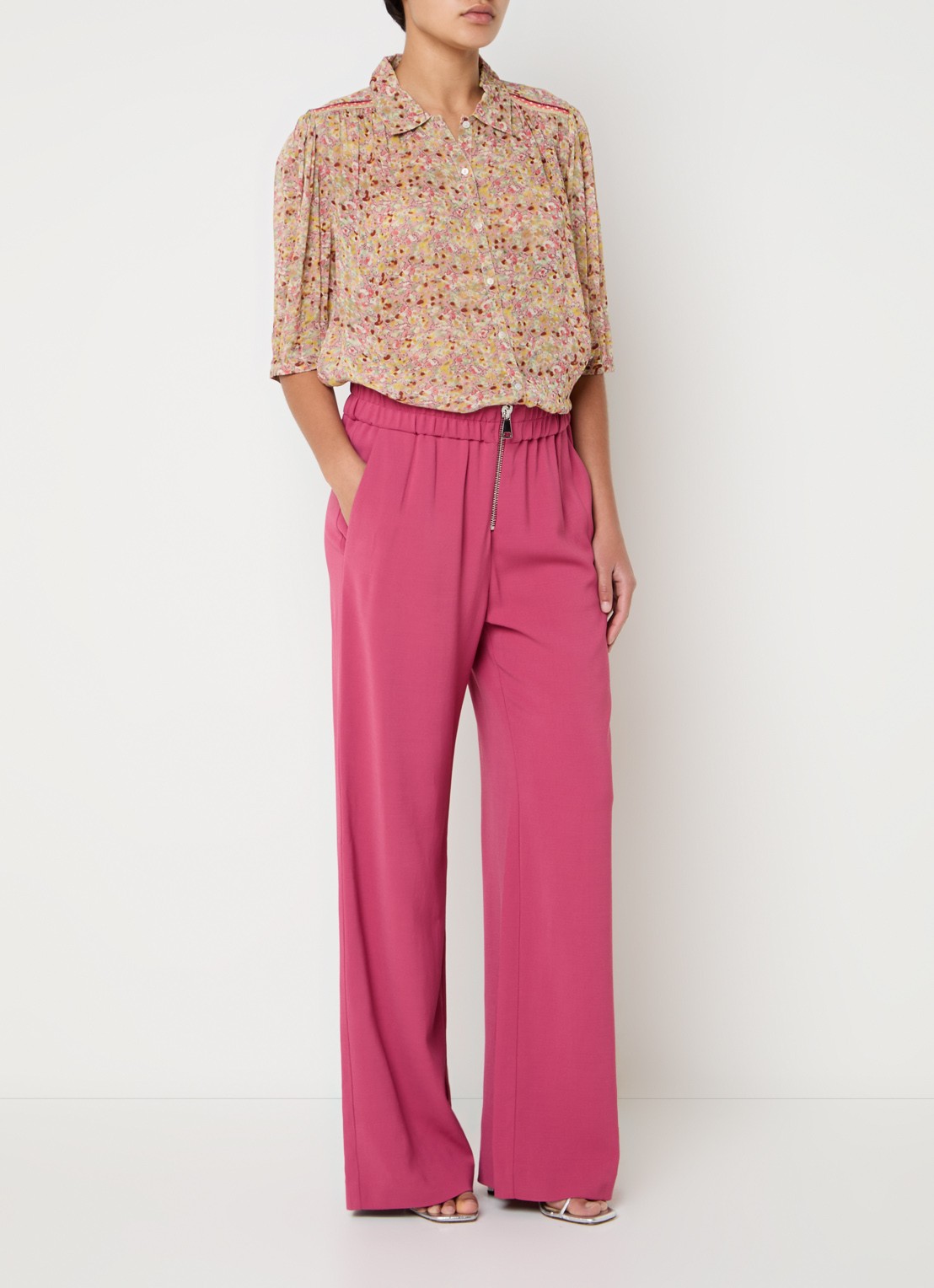 ba&sh Carlos high waist wide fit broek met steekzakken - voorkant 3 donkerroze
