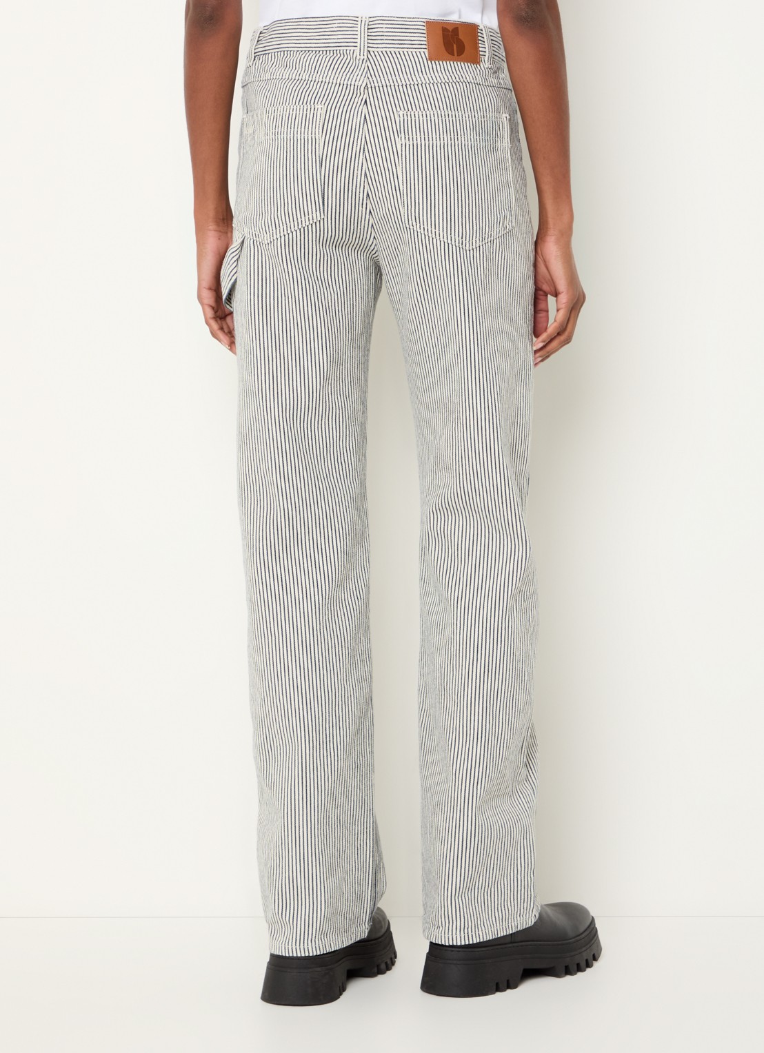 ba&sh Carpenter high waist straight leg jeans met streeppprint - achterkant gebroken wit