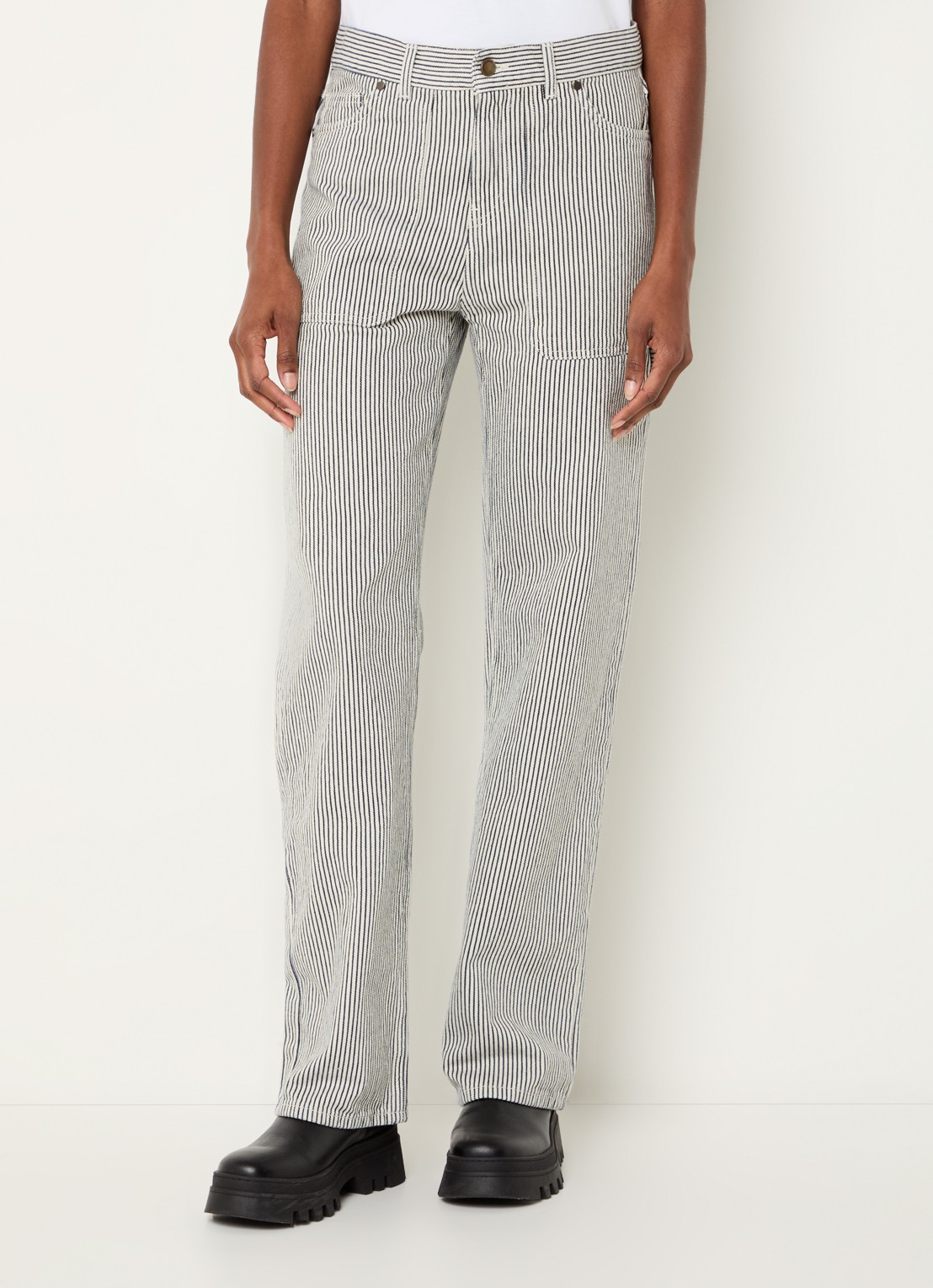 ba&sh Carpenter high waist straight leg jeans met streeppprint - detail 2 gebroken wit