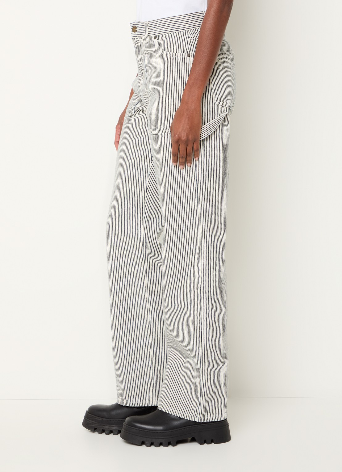 ba&sh Carpenter high waist straight leg jeans met streeppprint - detail 3 gebroken wit