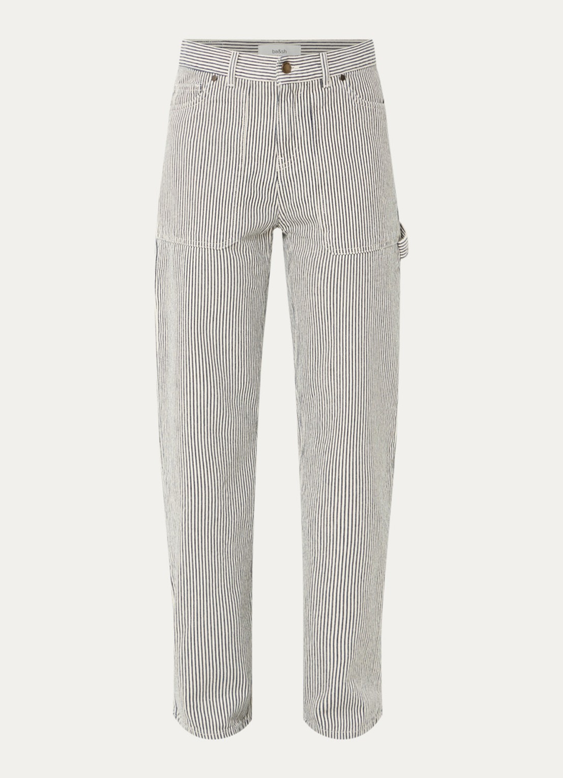 ba&sh Carpenter high waist straight leg jeans met streeppprint - voorkant 4 gebroken wit