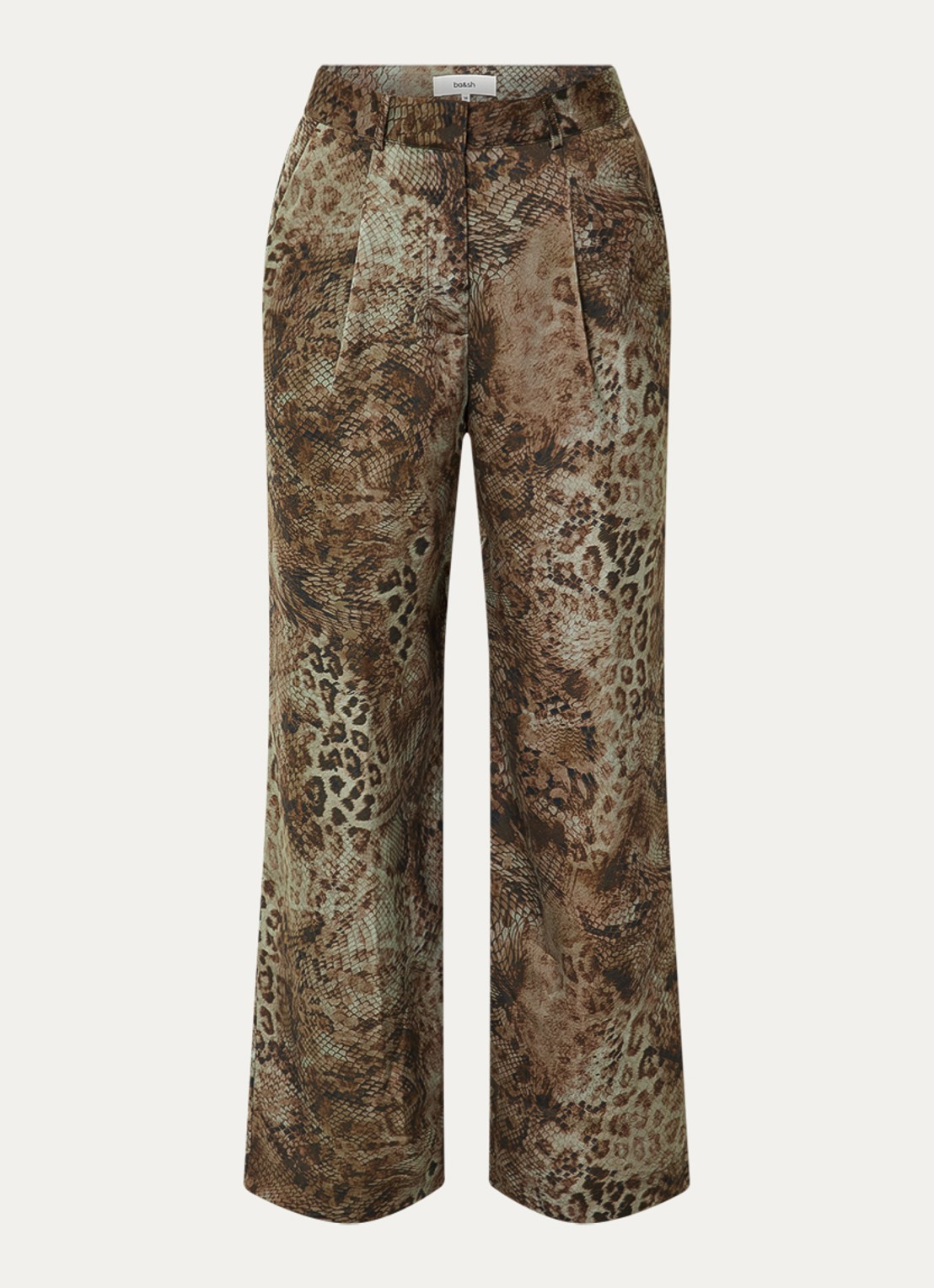ba&sh Carrina high waist wide fit pantalon van satijn met print - voorkant 2 bruin