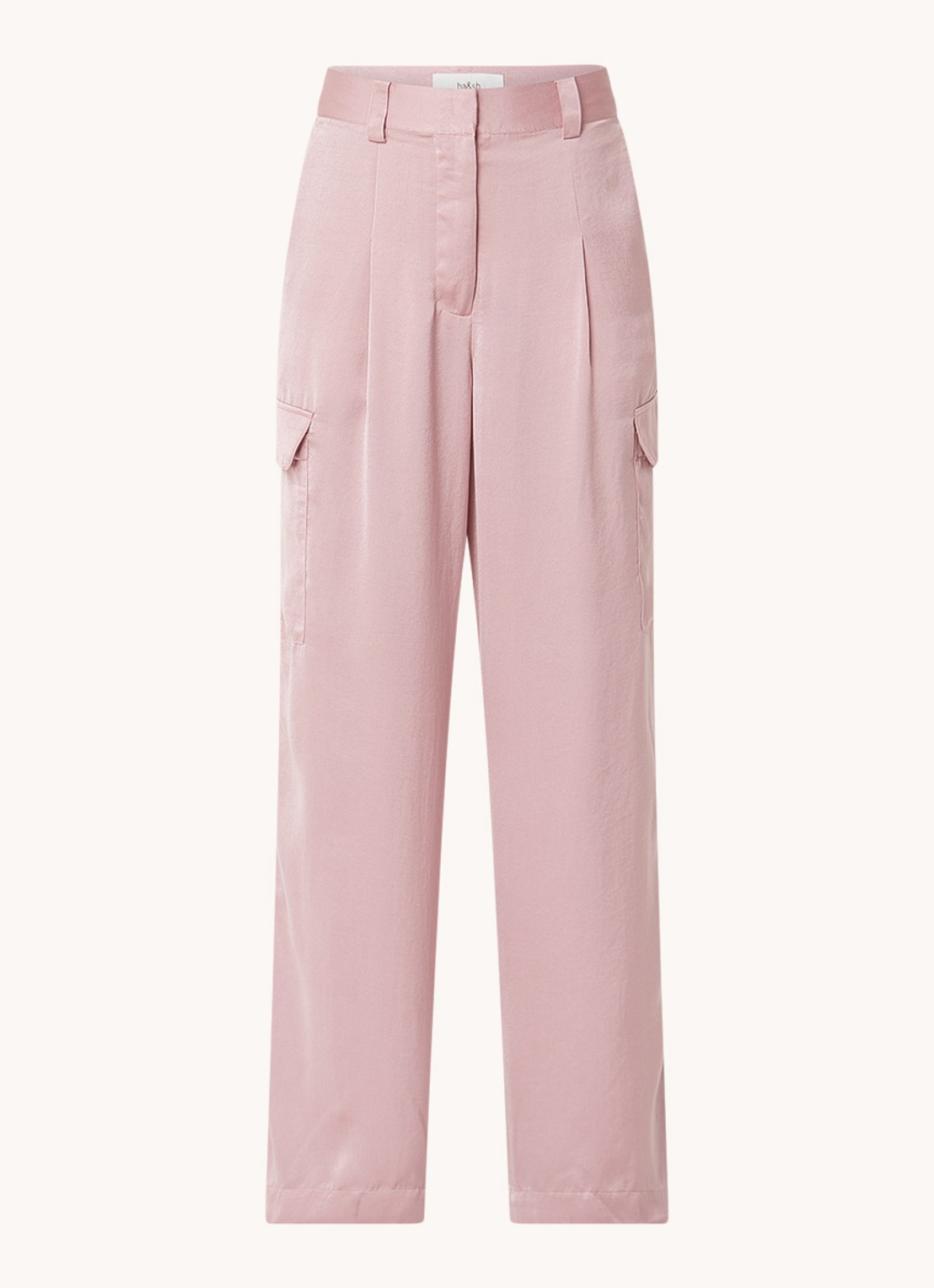 ba&sh Cary high waist loose fit broek van satijn met klepzakken - voorkant oudroze