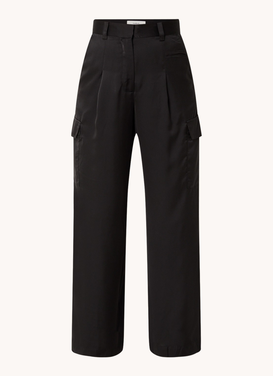 ba&sh Cary high waist loose fit broek van satijn met klepzakken - voorkant zwart