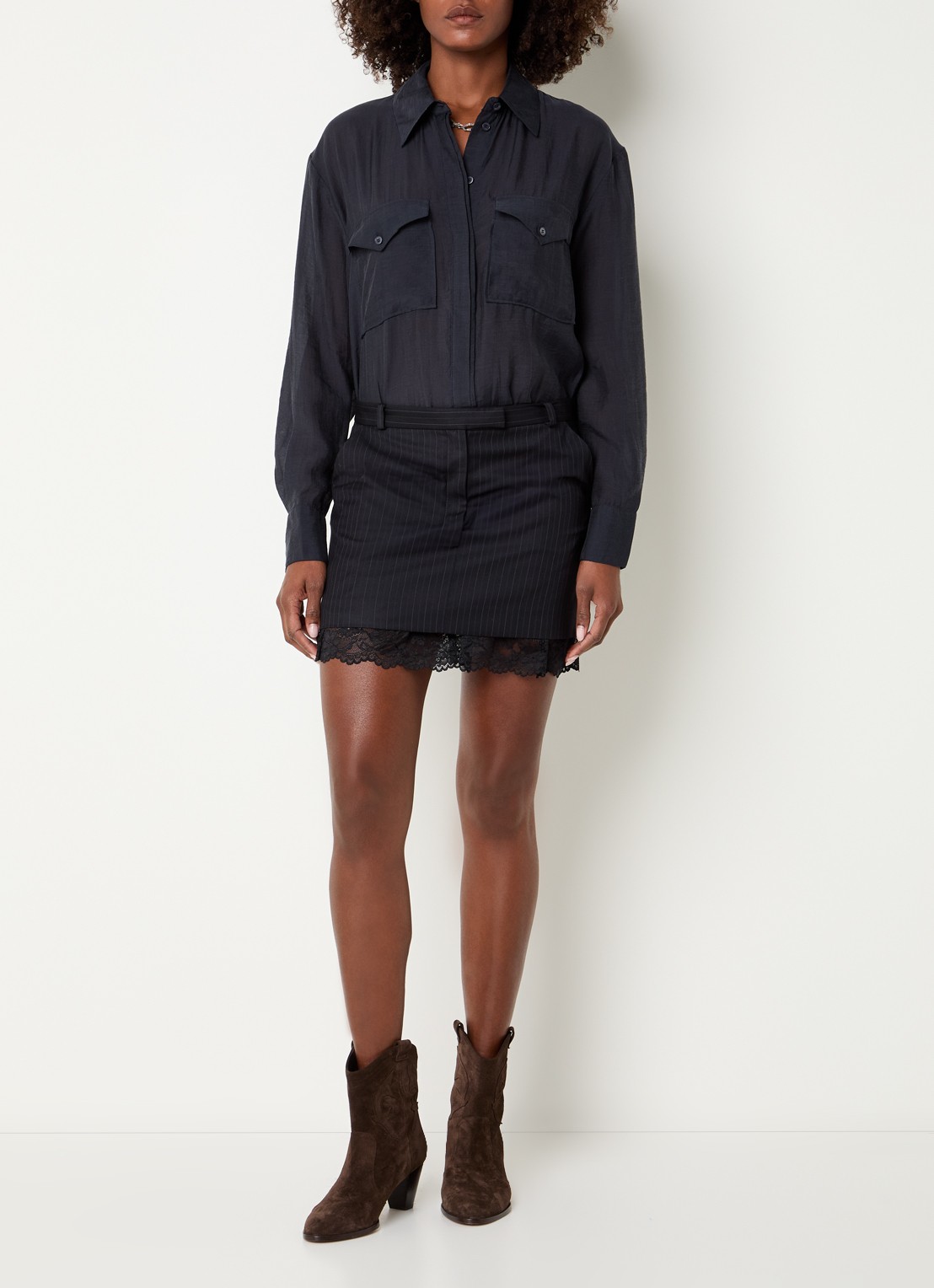 ba&sh Cassie mini rok in linnenblend met steekzakken - voorkant 4 zwart