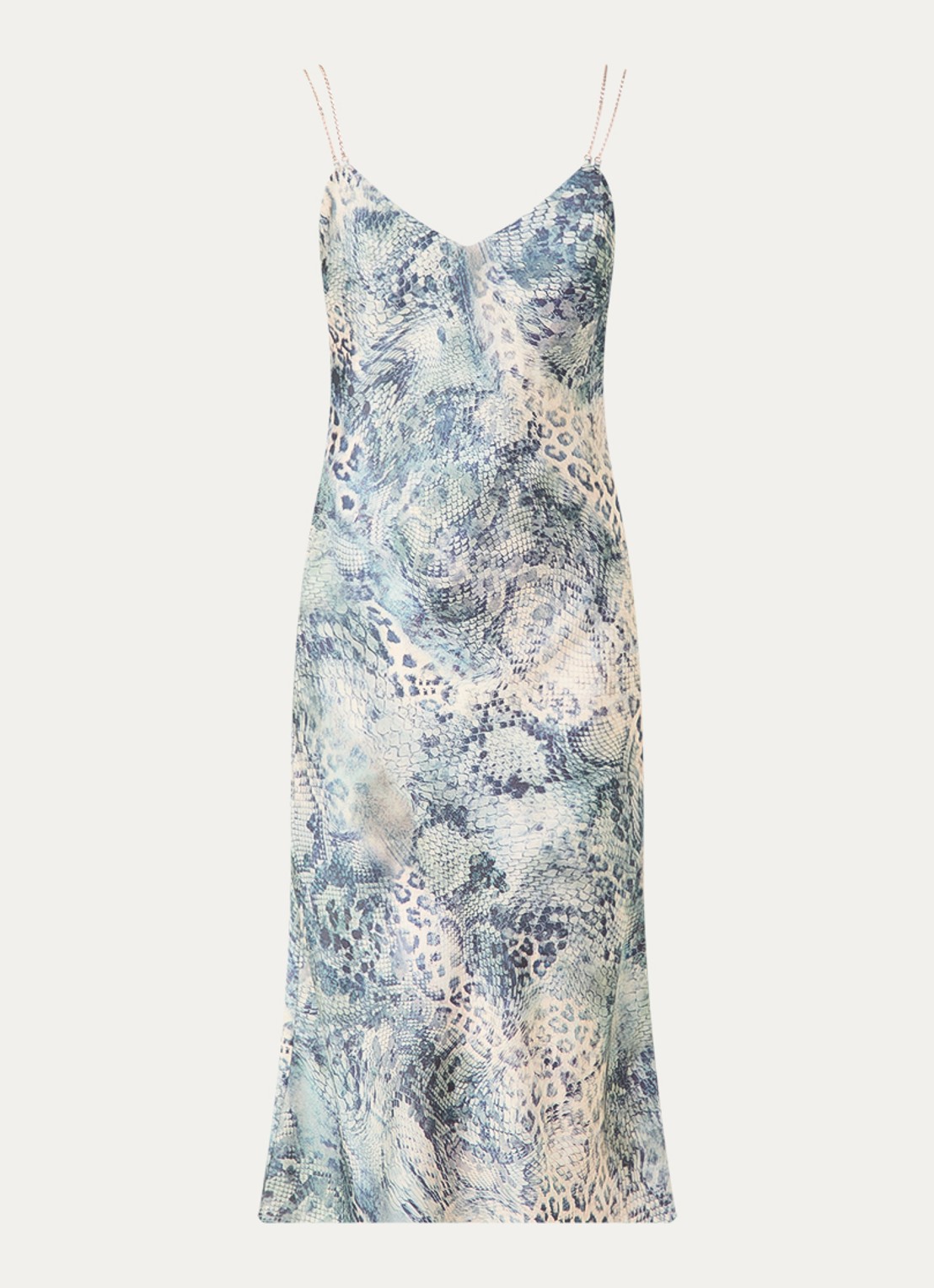 ba&sh Catalina midi jurk van satijn met slangenprint - voorkant 3 staalblauw