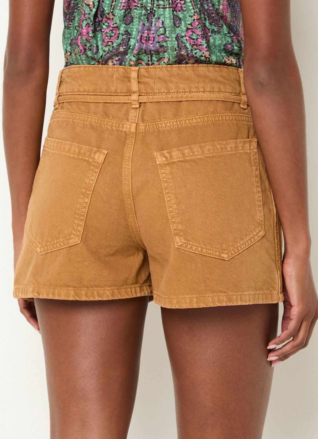 ba&sh Catia high waist regular fit korte broek van denim met trekkoord  - achterkant camel