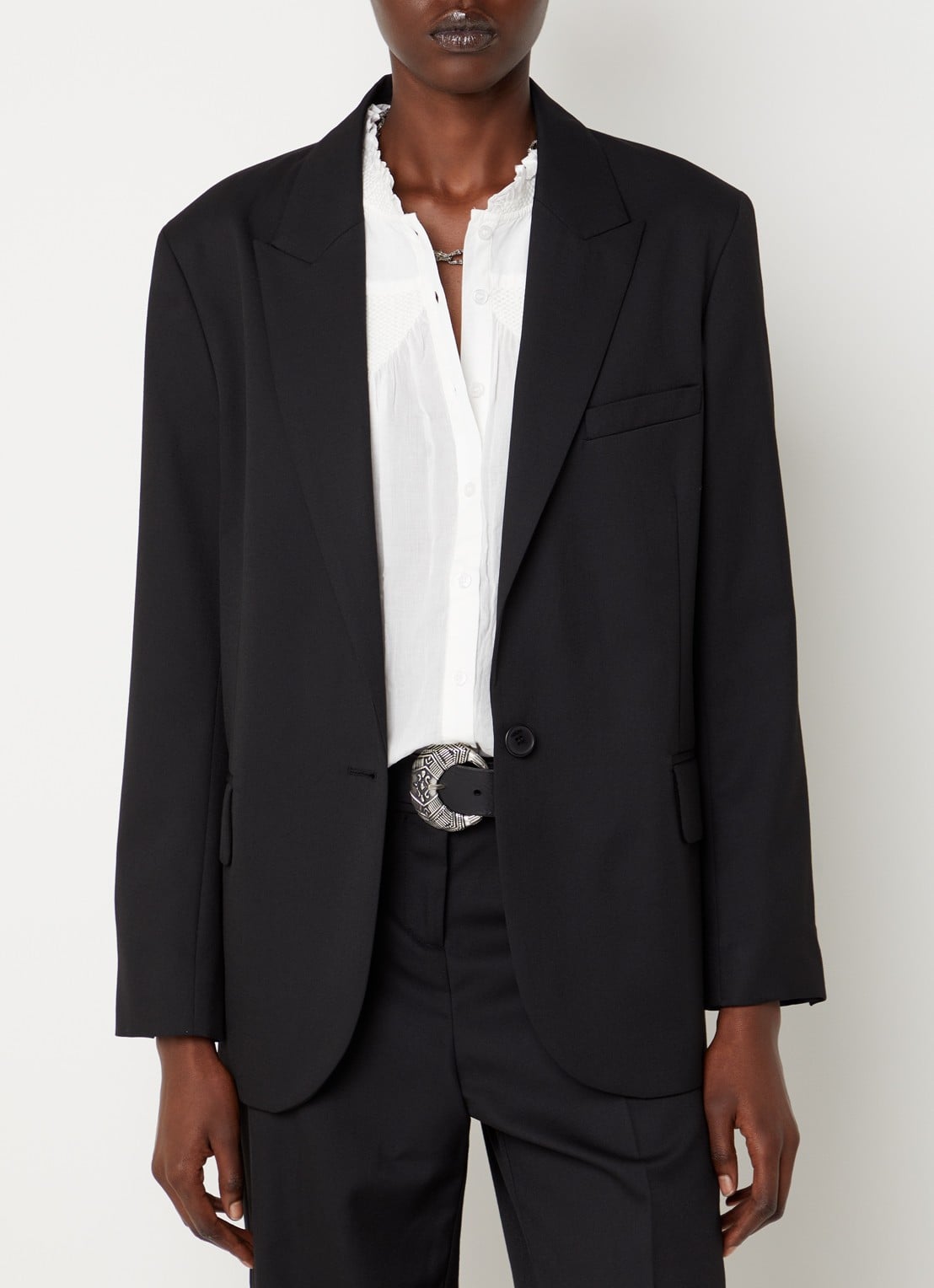 ba&sh Cayne blazer in wolblend met klepzakken - detail zwart