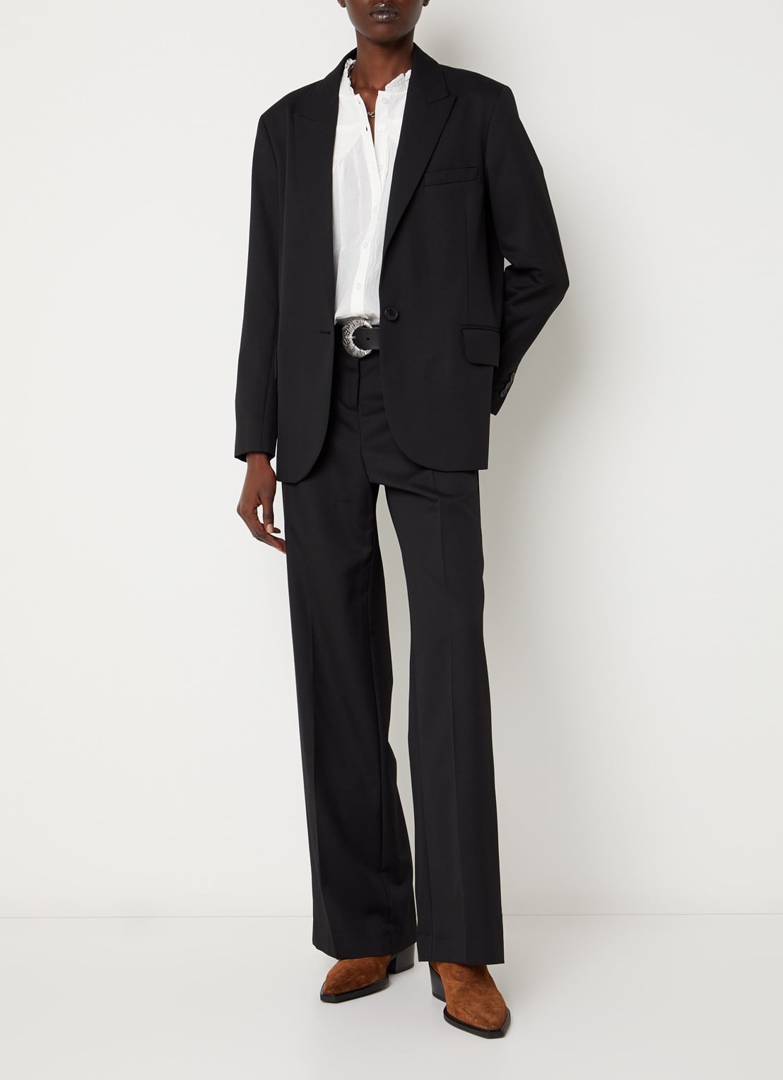 ba&sh Cayne blazer in wolblend met klepzakken - voorkant 4 zwart