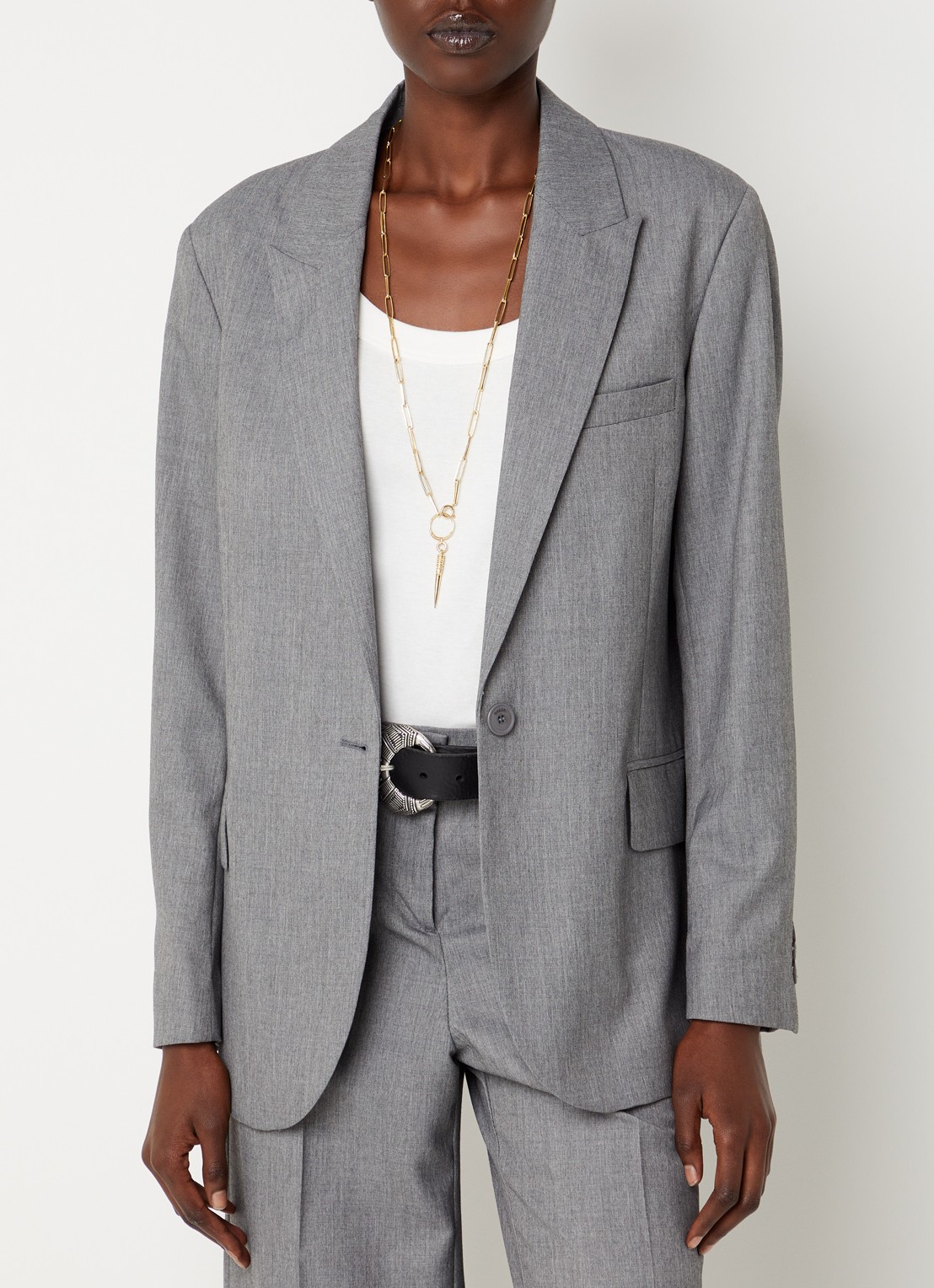 ba&sh Cayne blazer in wolblend met klepzakken - detail 4 grijsmele