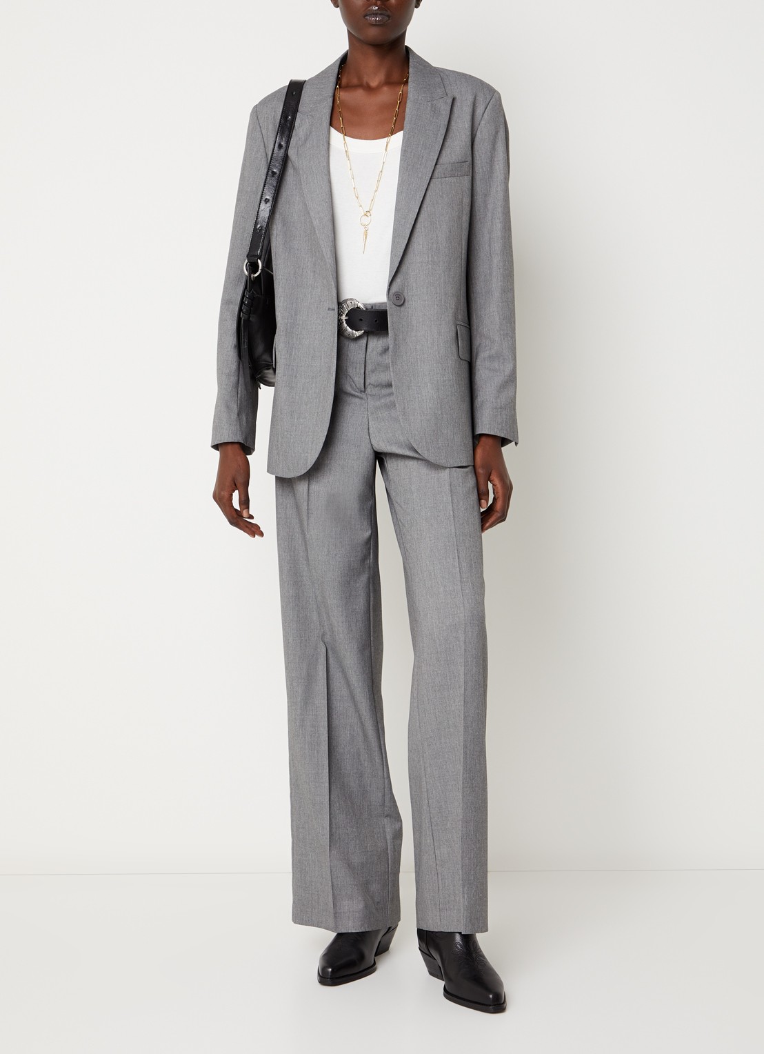 ba&sh Cayne blazer in wolblend met klepzakken - voorkant 3 grijsmele