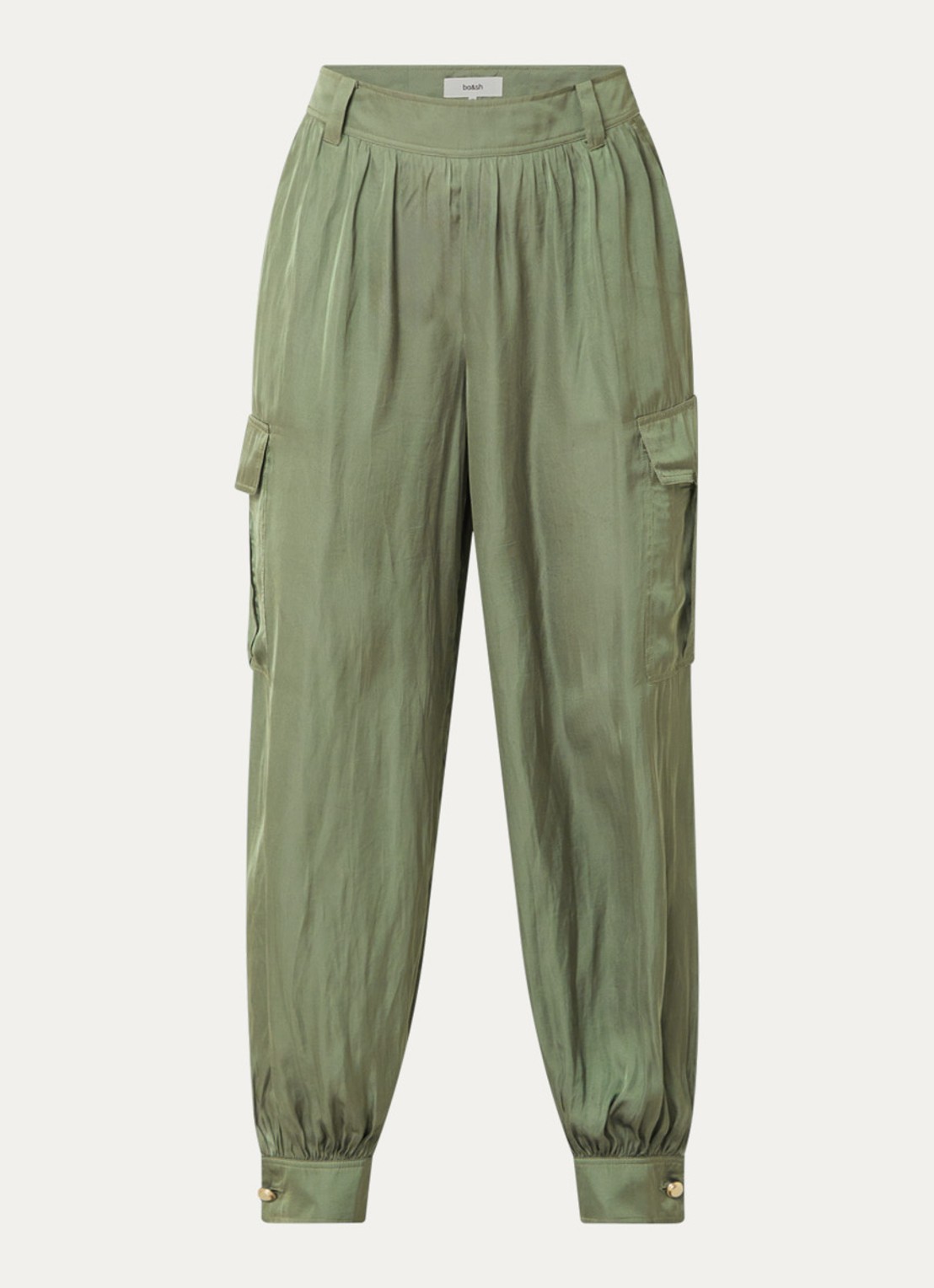ba&sh Celia high waist loose fit cargobroek met glanzende finish  - voorkant 3 groen