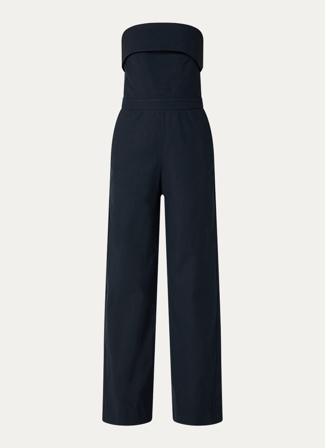 ba&sh Cenelia wide fit jumpsuit in linnenblend - voorkant donkerblauw