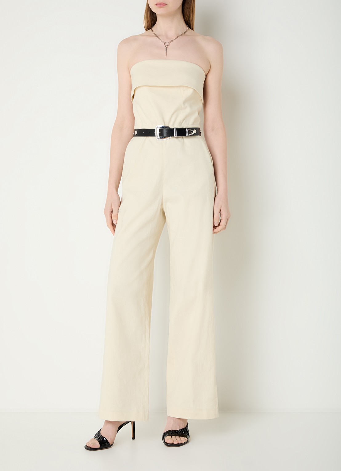ba&sh Cenelia wide fit jumpsuit in linnenblend - detail beige