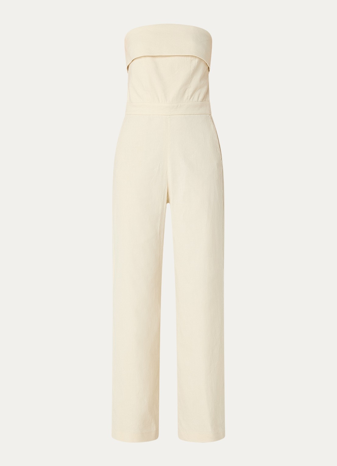 ba&sh Cenelia wide fit jumpsuit in linnenblend - voorkant 3 beige