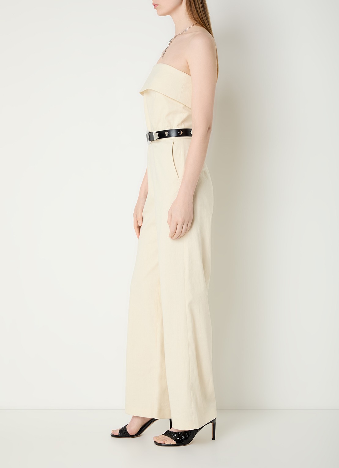 ba&sh Cenelia wide fit jumpsuit in linnenblend - voorkant 4 beige