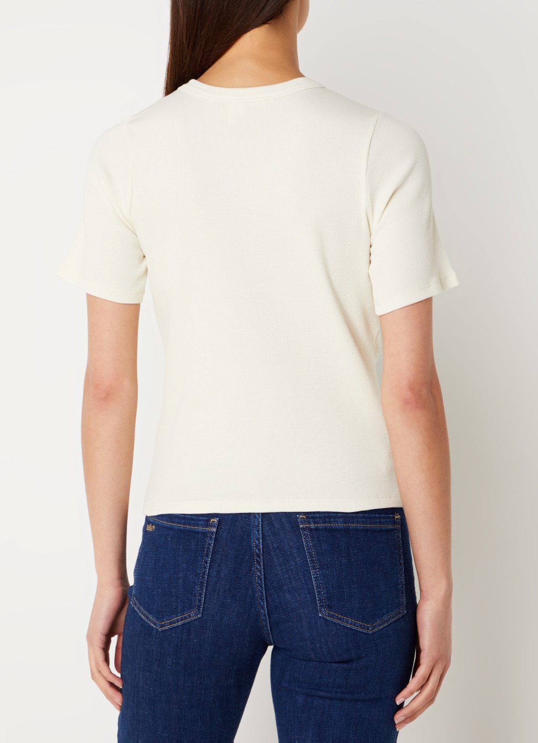 ba&sh Cerena T-shirt met ribstructuur en print - achterkant 3 creme