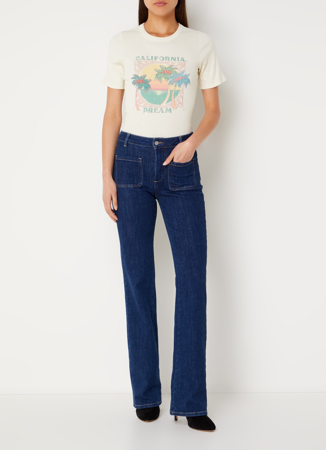 ba&sh Cerena T-shirt met ribstructuur en print - voorkant 2 creme