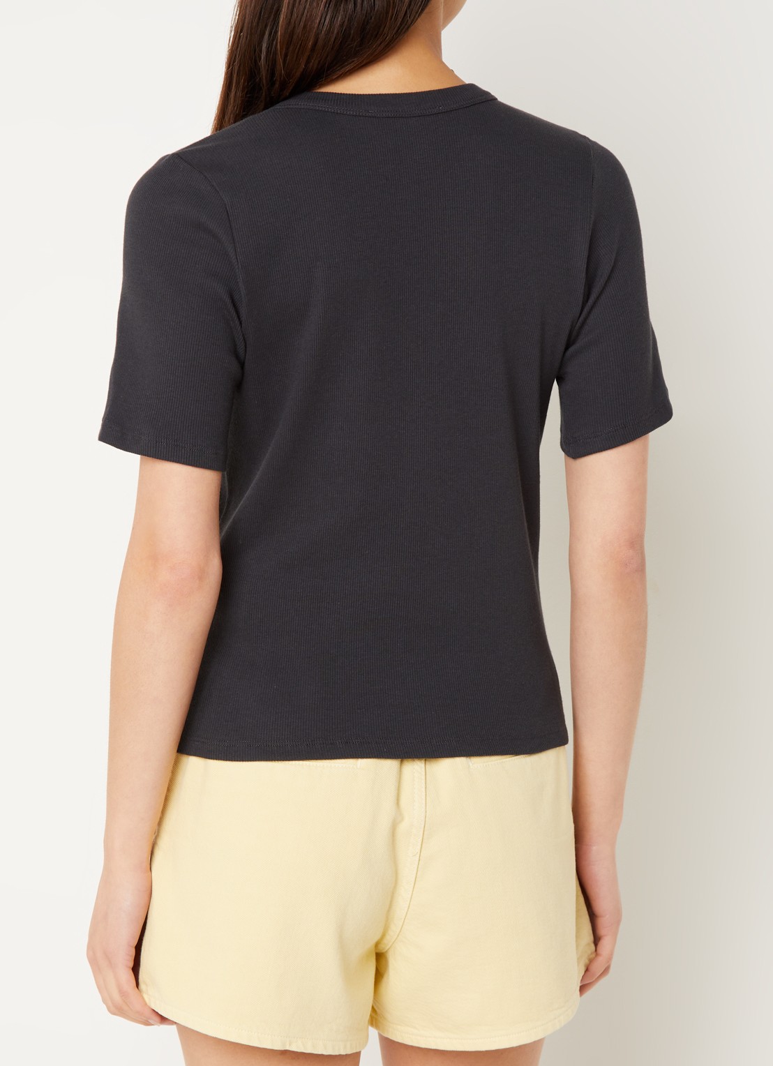 ba&sh Cerena T-shirt met ribstructuur en print - achterkant antraciet
