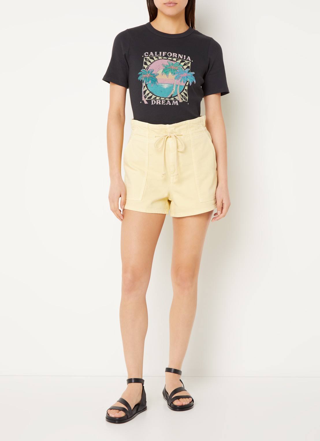 ba&sh Cerena T-shirt met ribstructuur en print - voorkant 3 antraciet