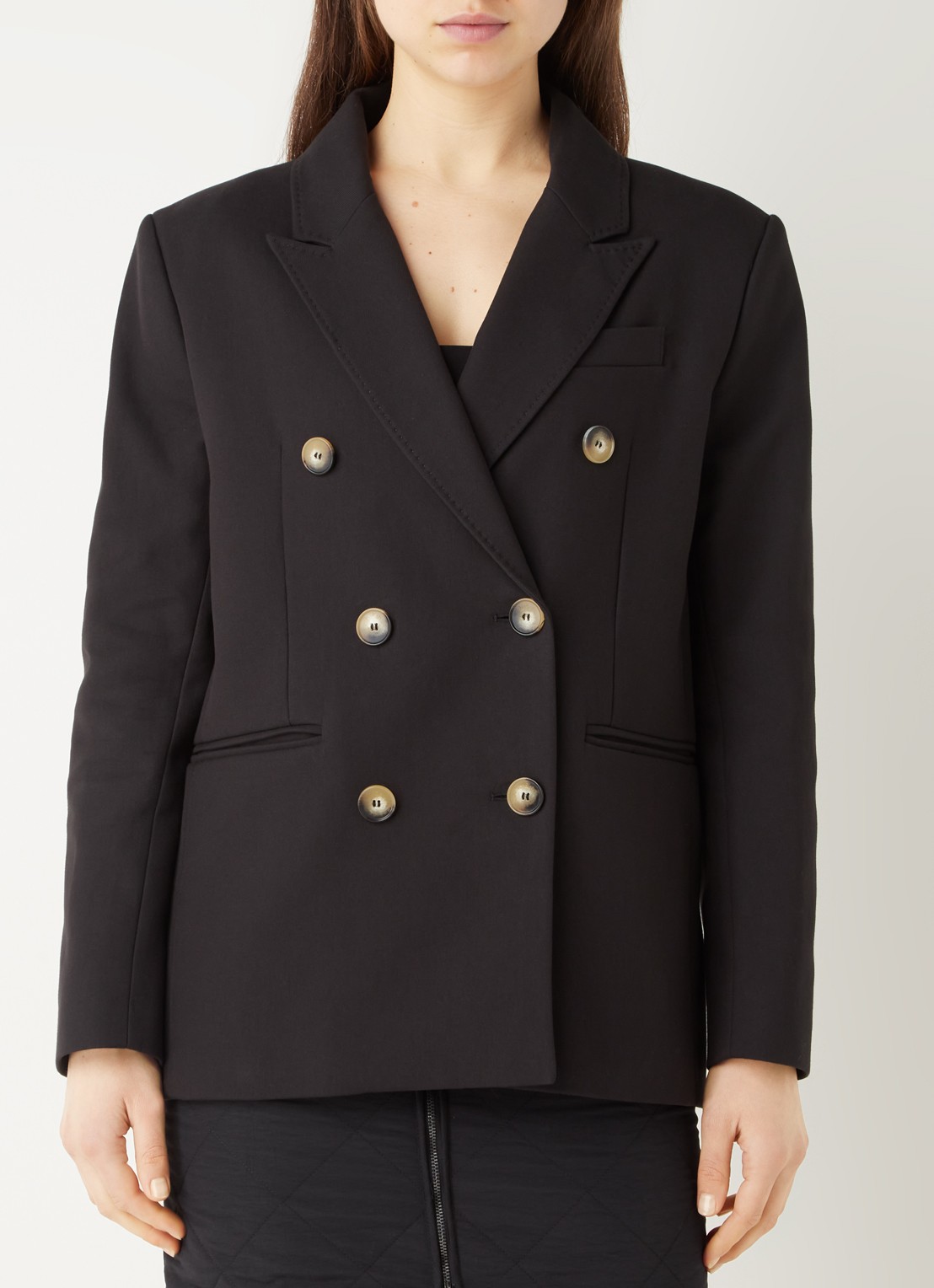 Ba&sh Cesar double-breasted blazer met paspelzakken - detail zwart