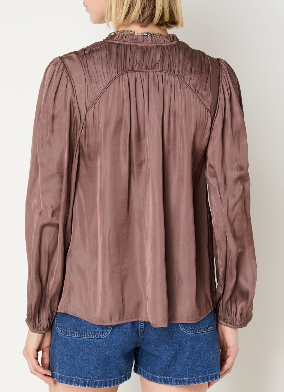 ba&sh Cesira blouse met plooidetail - achterkant 3 bruin