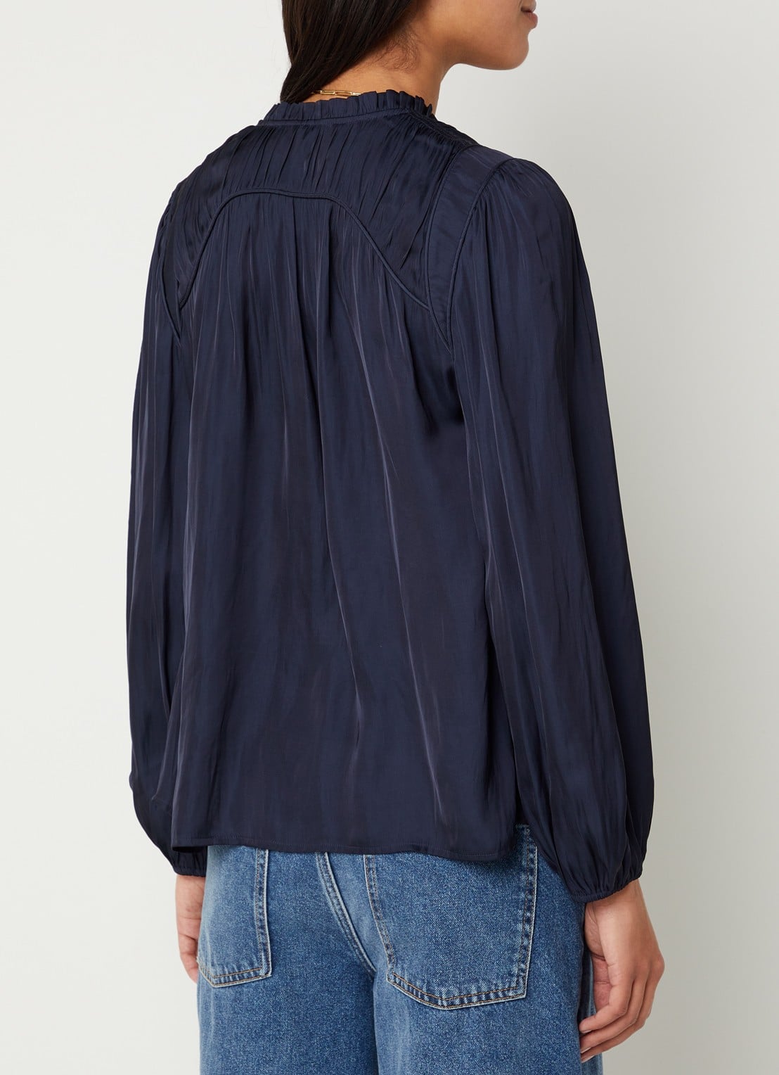 ba&sh Cesira blouse met plooidetail - achterkant 4 donkerblauw
