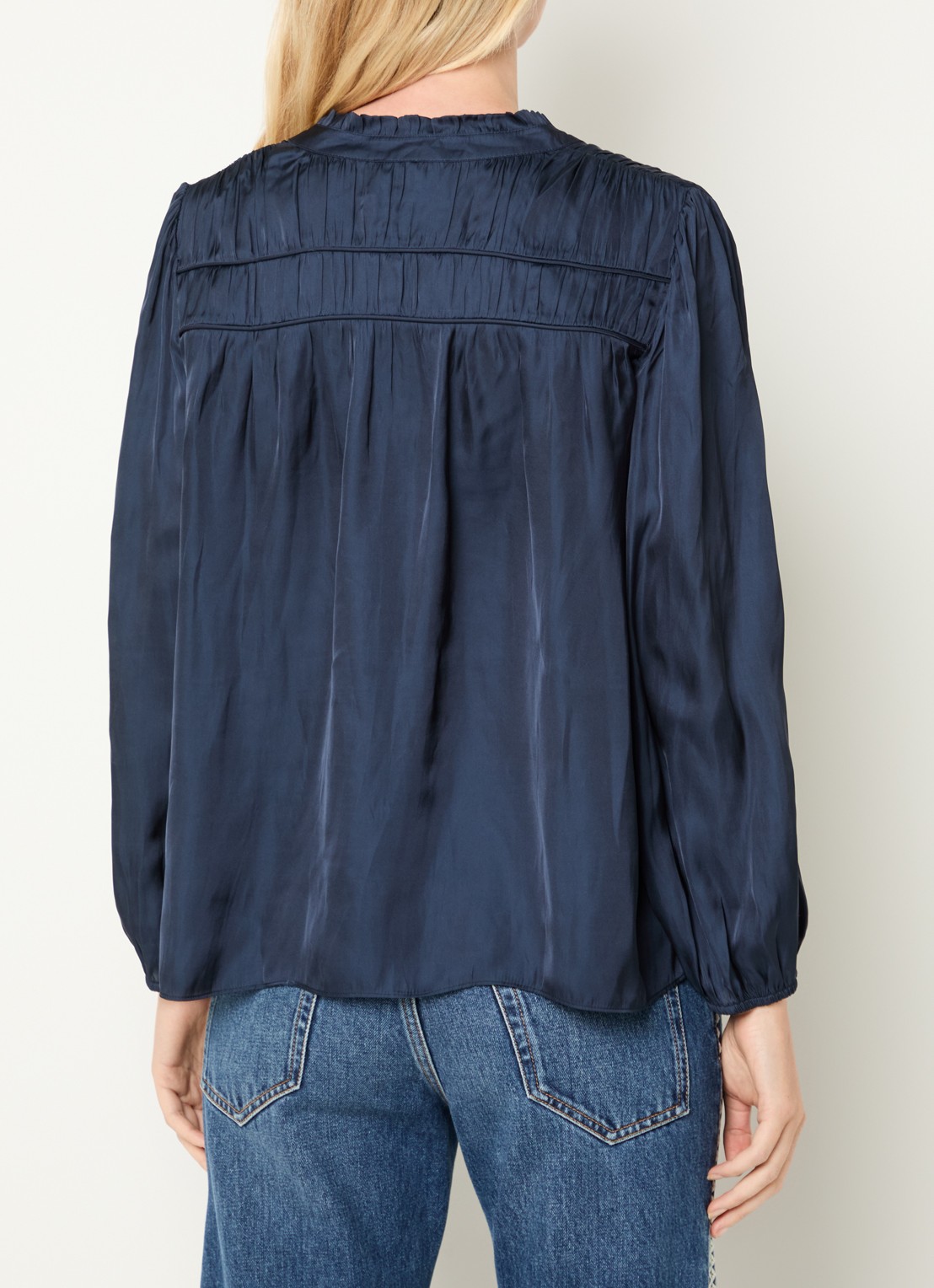ba&sh Cessia blouse met ruches - achterkant 4 donkerblauw