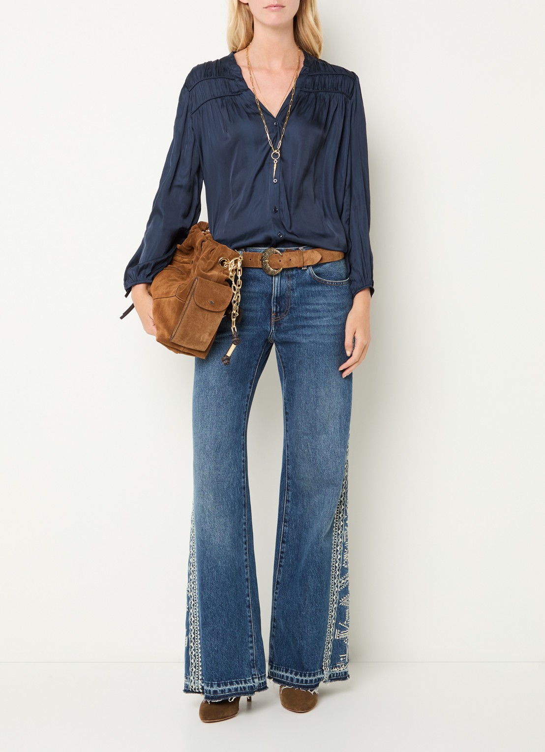 ba&sh Cessia blouse met ruches - voorkant 2 donkerblauw