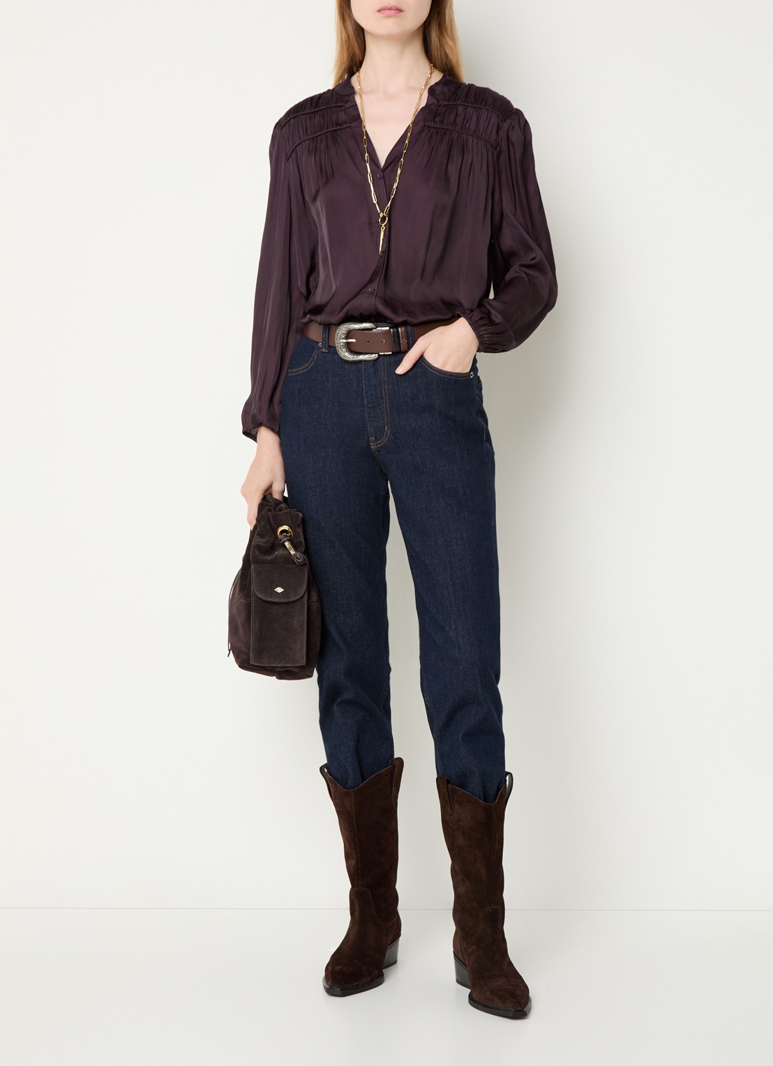 ba&sh Cessia blouse met ruches - voorkant 4 paars