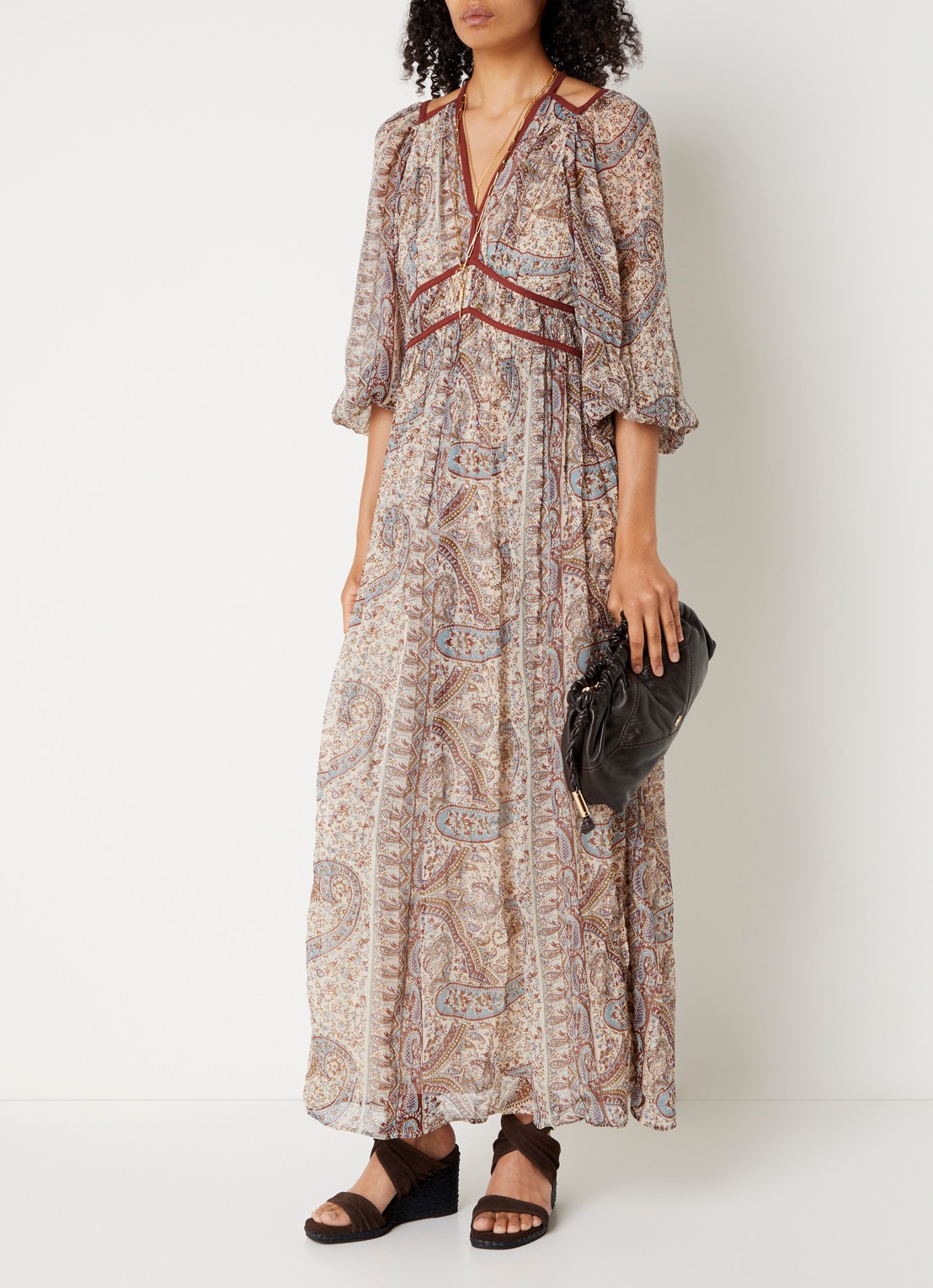 ba&sh Chana maxi tuniekjurk met print - detail 4 gebroken wit