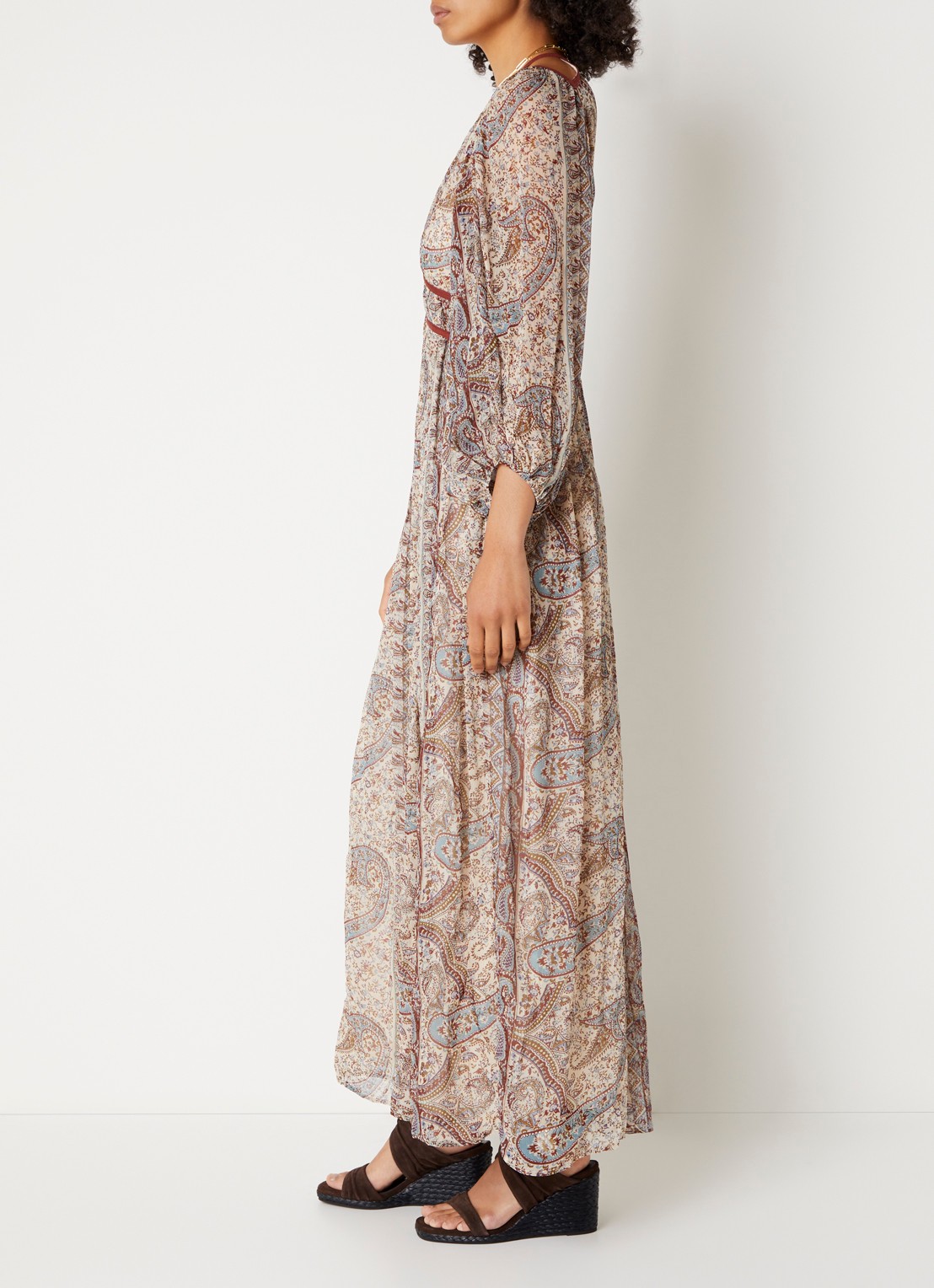 ba&sh Chana maxi tuniekjurk met print - voorkant 2 gebroken wit