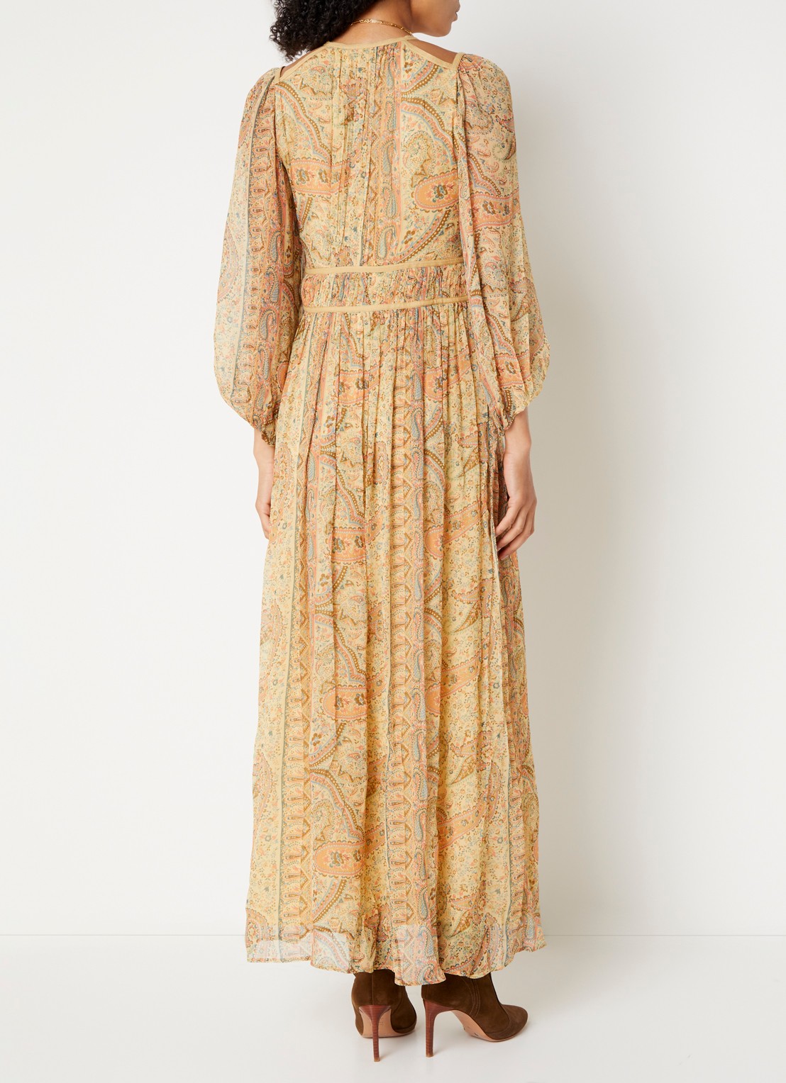 ba&sh Chana maxi tuniekjurk met print - achterkant camel
