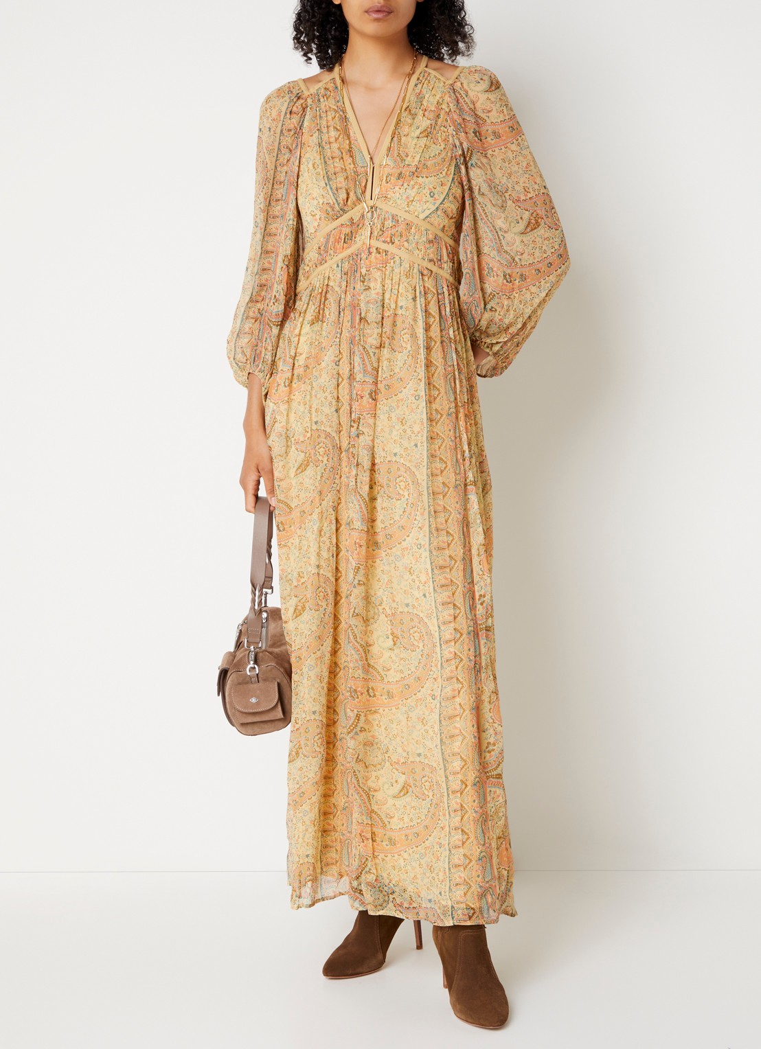 ba&sh Chana maxi tuniekjurk met print - detail 2 camel