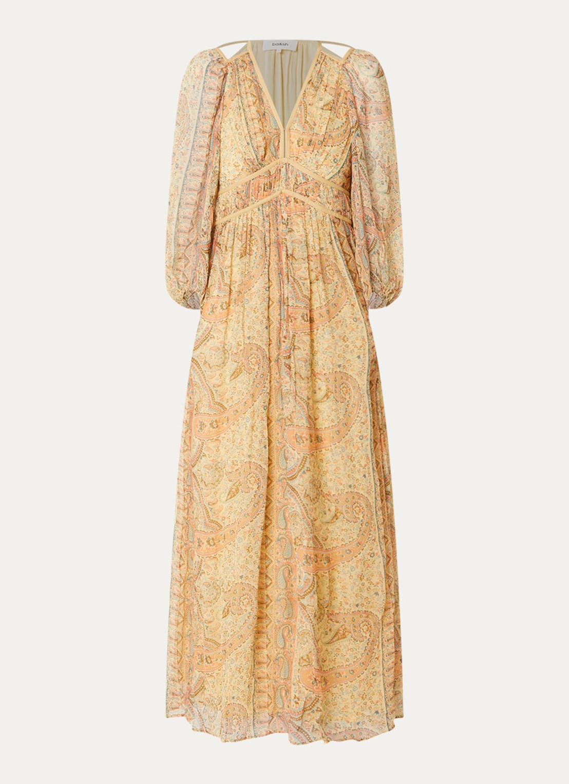 ba&sh Chana maxi tuniekjurk met print - voorkant 3 camel