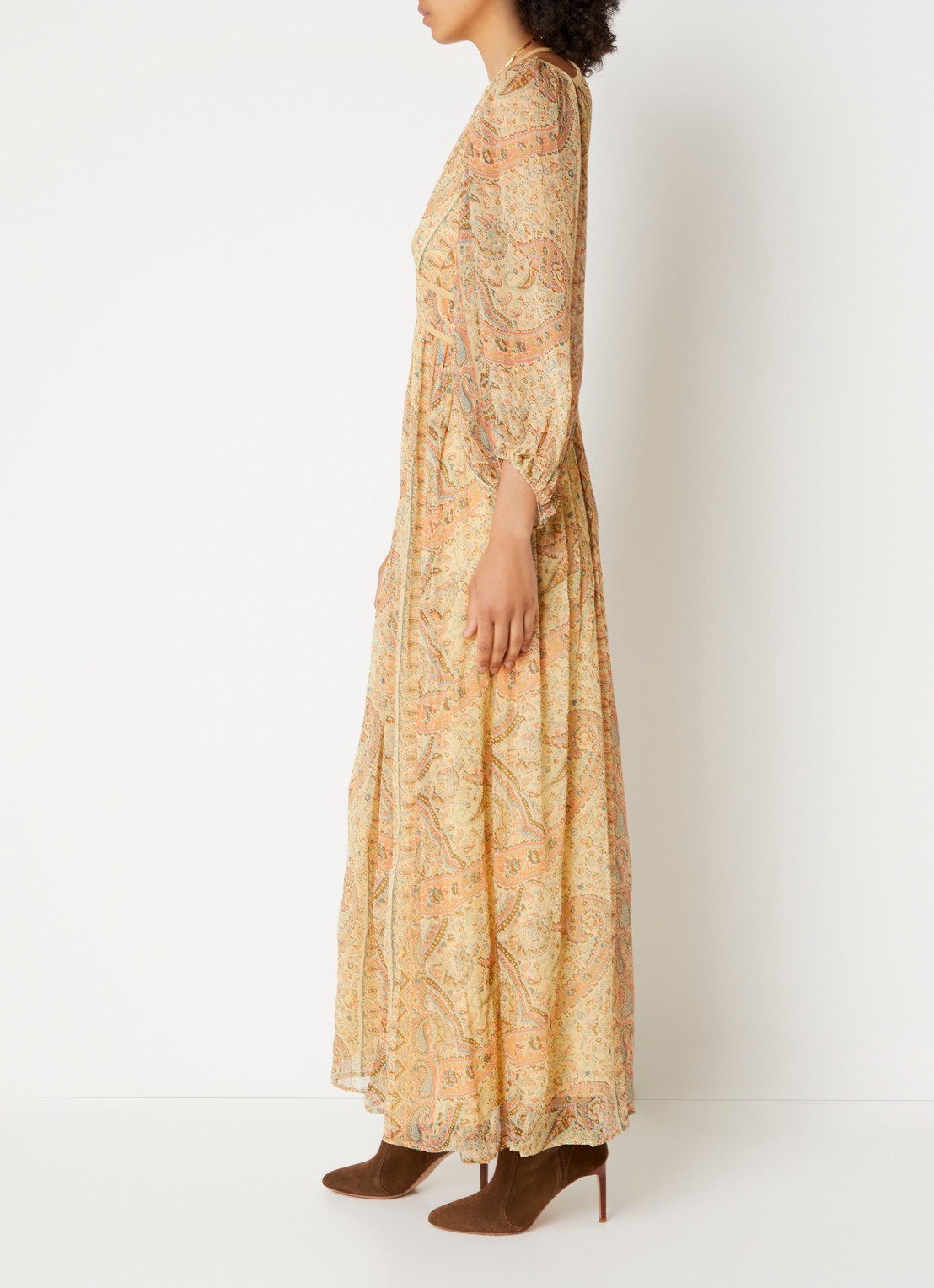 ba&sh Chana maxi tuniekjurk met print - voorkant 4 camel