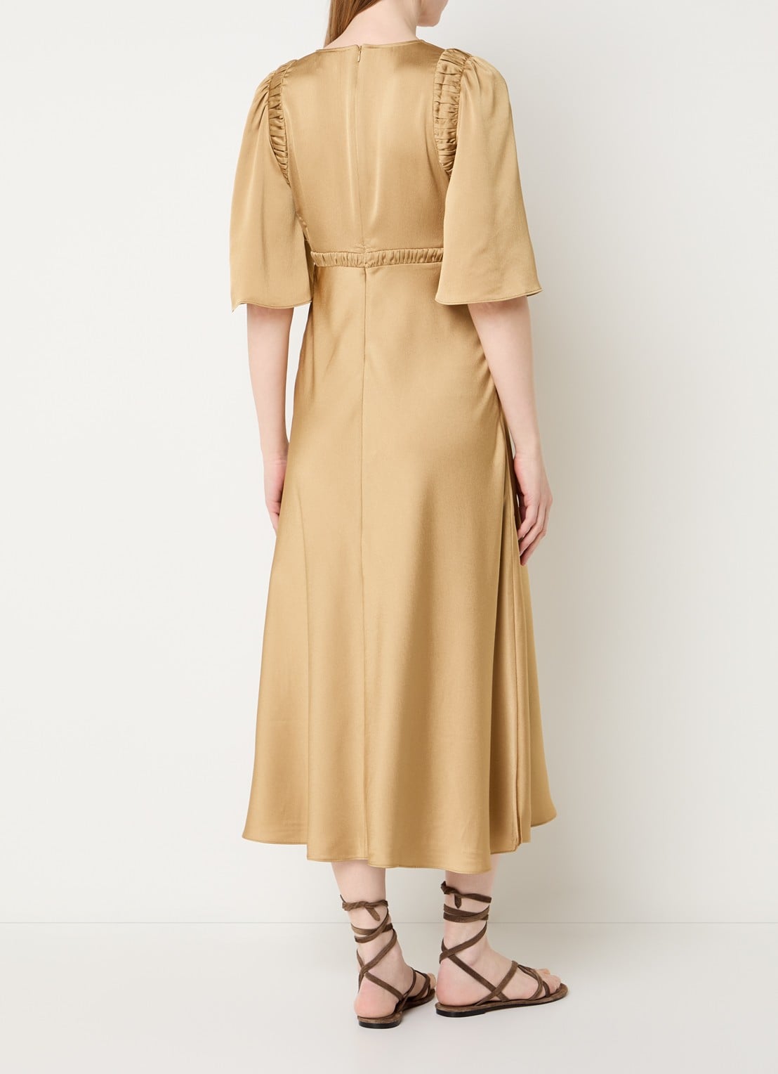 ba&sh Charlotte midi jurk met V-hals - achterkant 4 camel