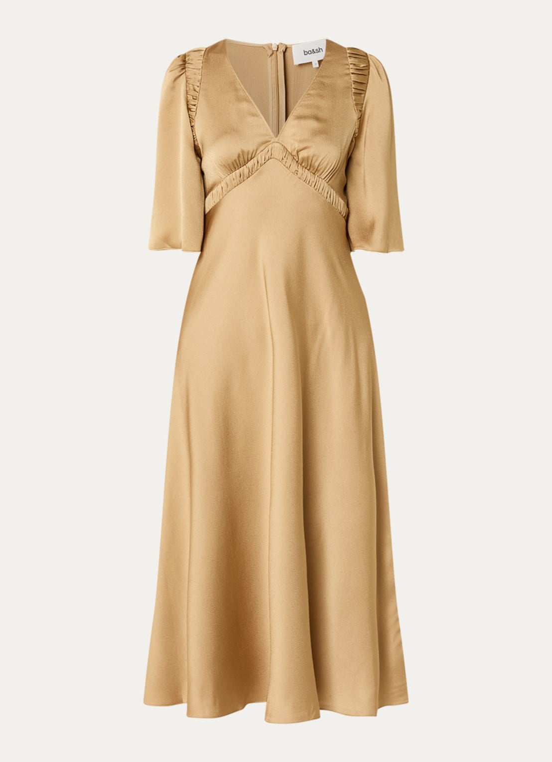 ba&sh Charlotte midi jurk met V-hals - voorkant camel