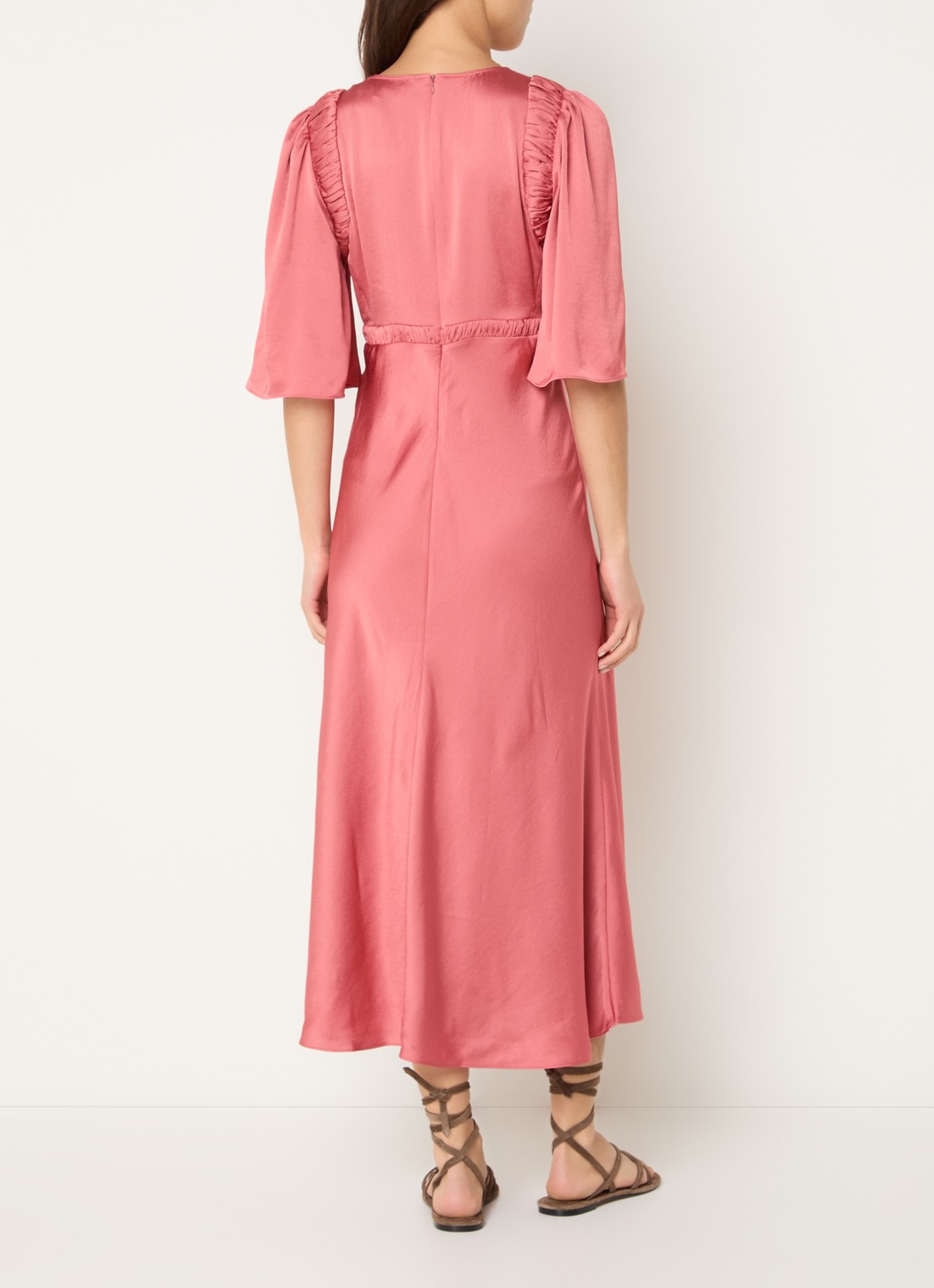 ba&sh Charlotte midi jurk met V-hals - achterkant 3 roze